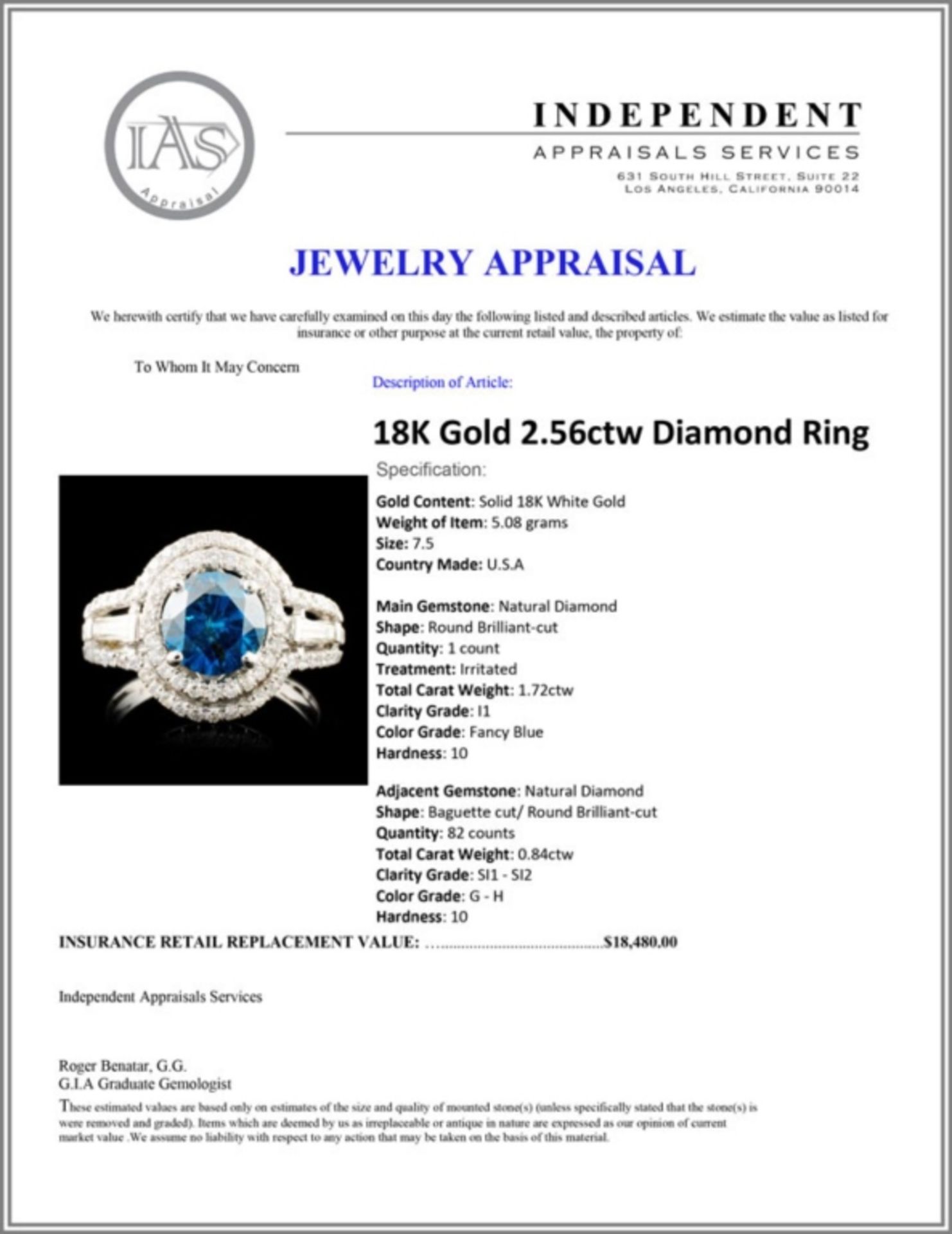 18K Gold 2.56ctw Diamond Ring - Image 5 of 5