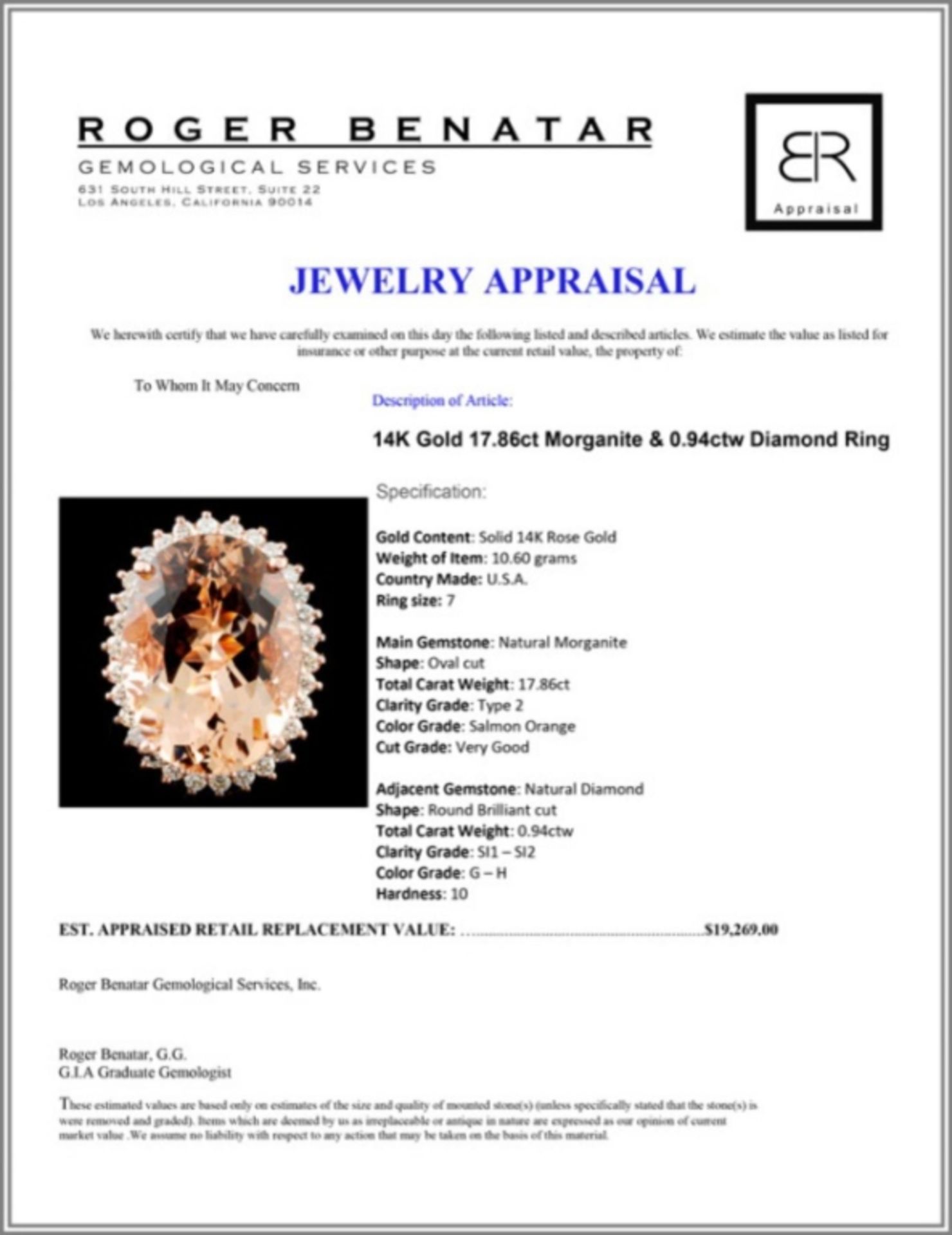14K Gold 17.86ct Morganite & 0.94ctw Diamond Ring - Image 4 of 4