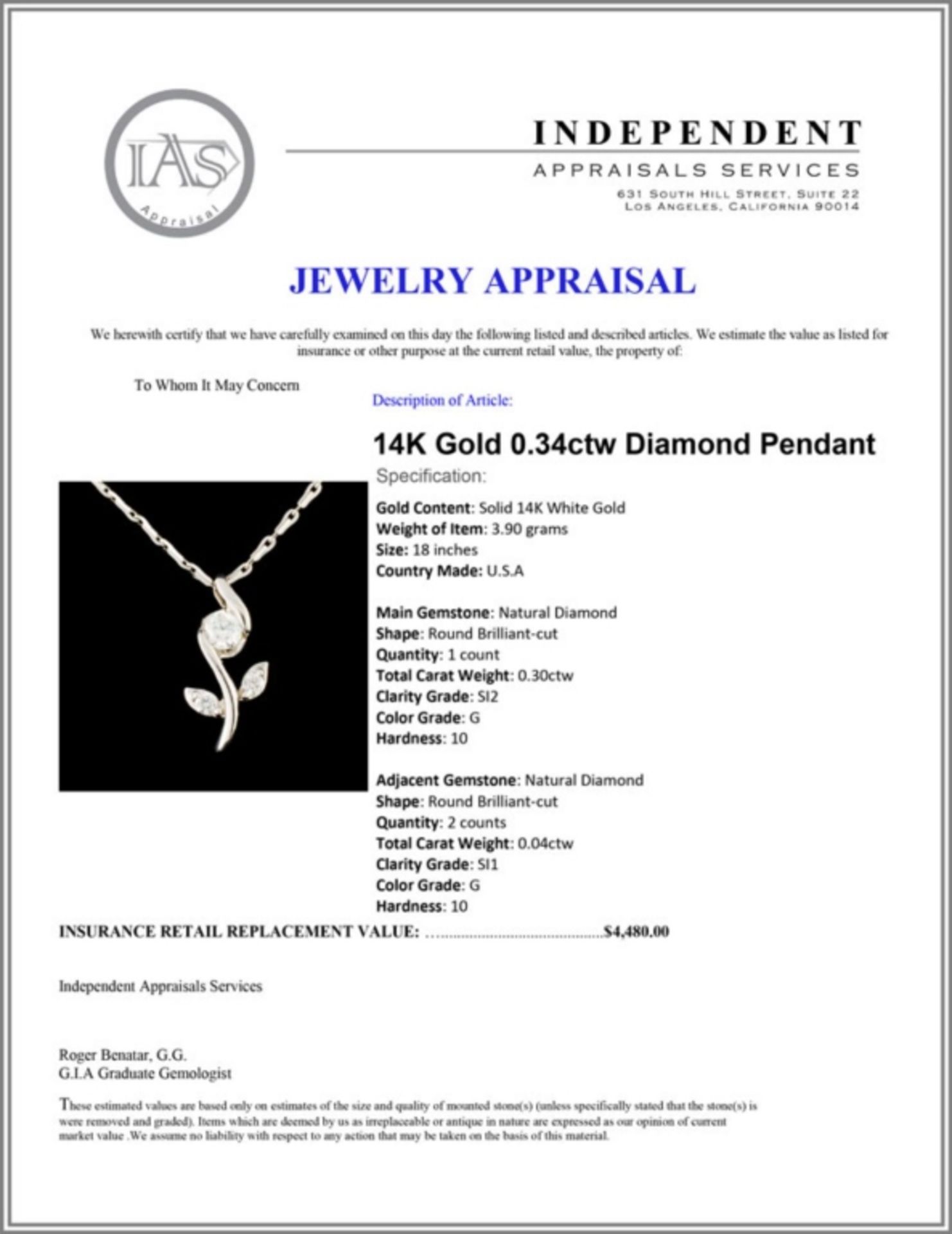 14K Gold 0.34ctw Diamond Pendant - Image 4 of 4