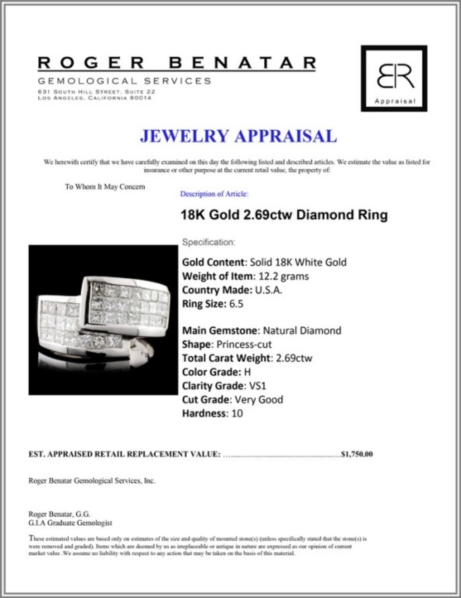 18K Gold 2.69ctw Diamond Ring - Image 3 of 3