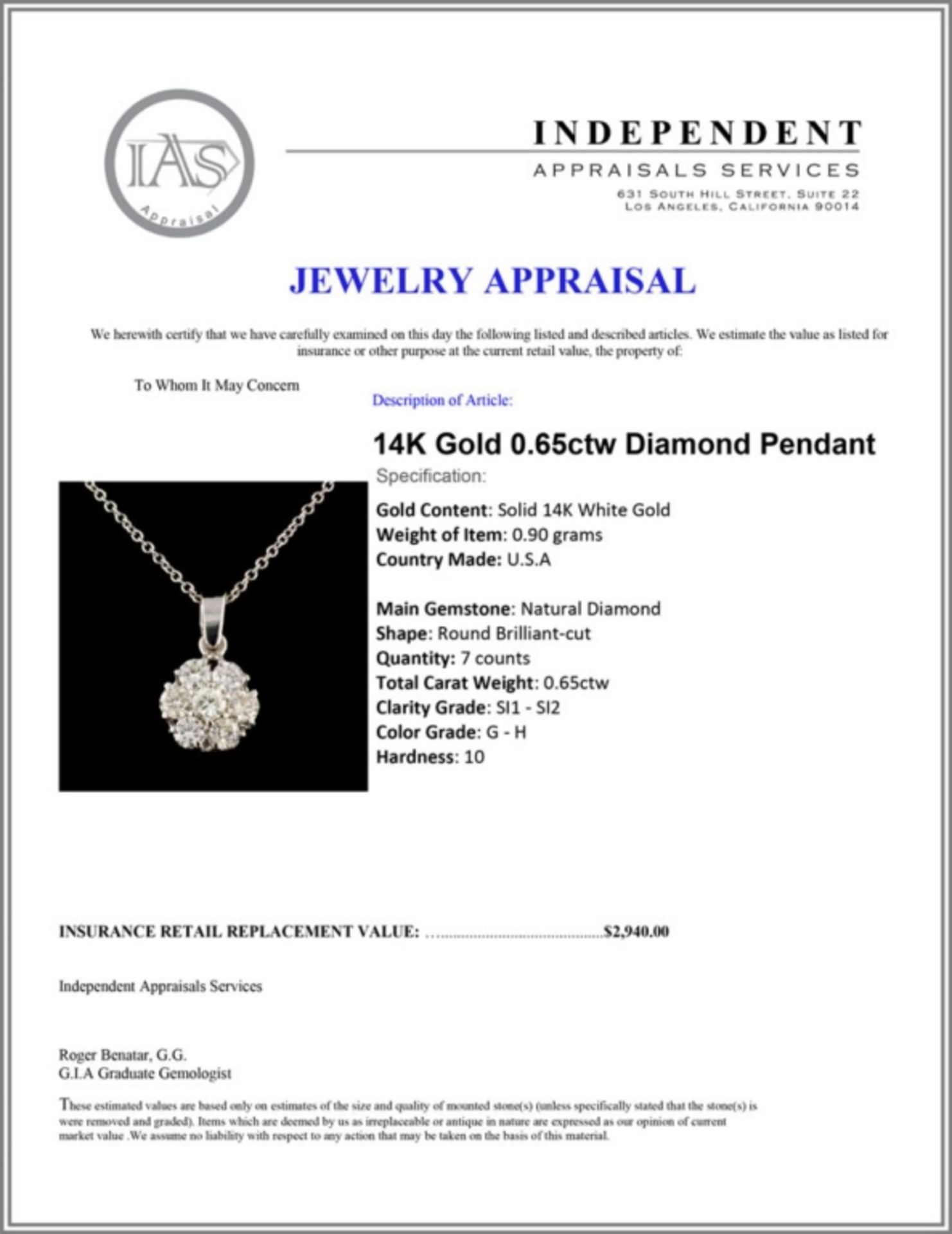 14K Gold 0.65ctw Diamond Pendant - Image 4 of 4