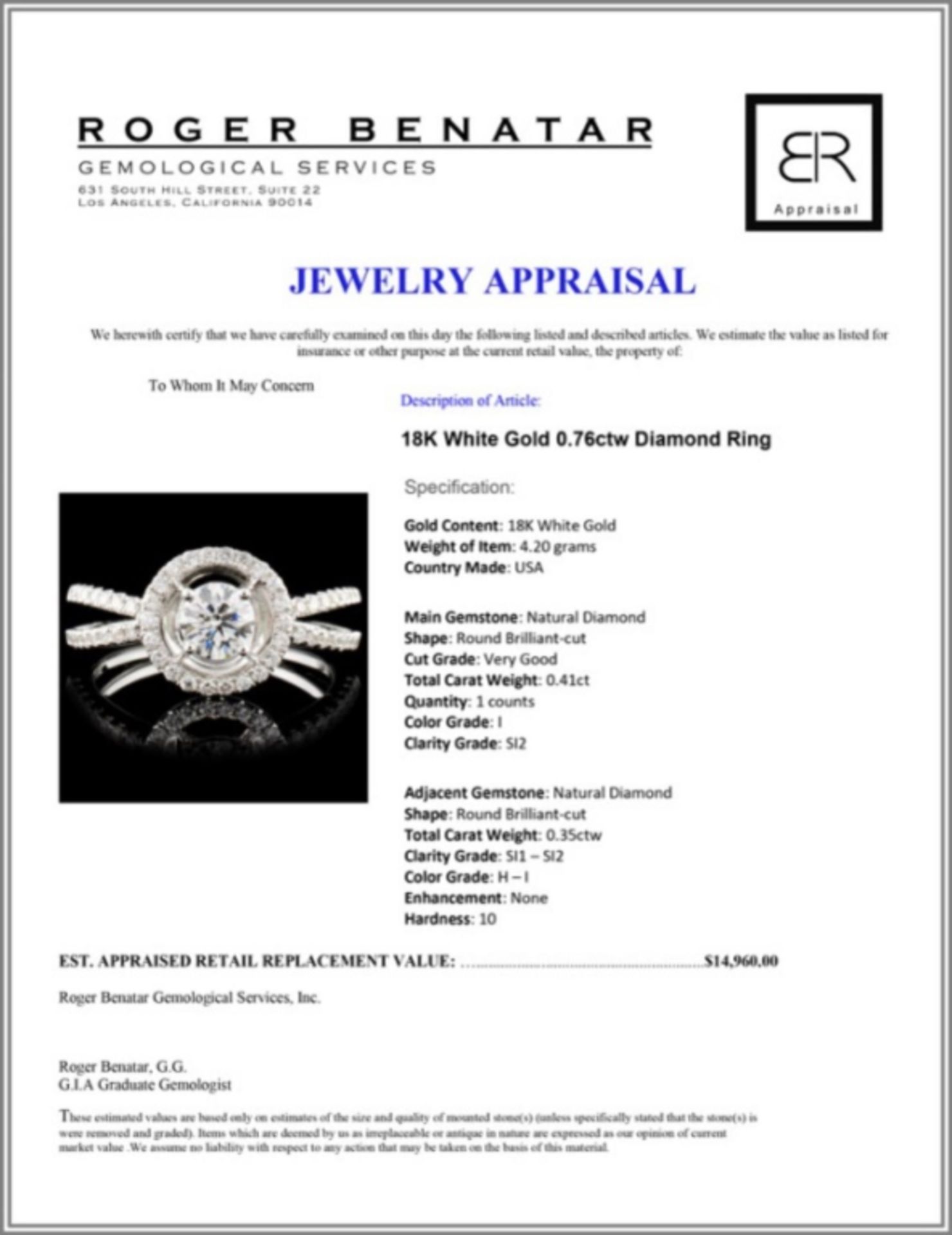 18K White Gold 0.76ctw Diamond Ring - Image 4 of 4