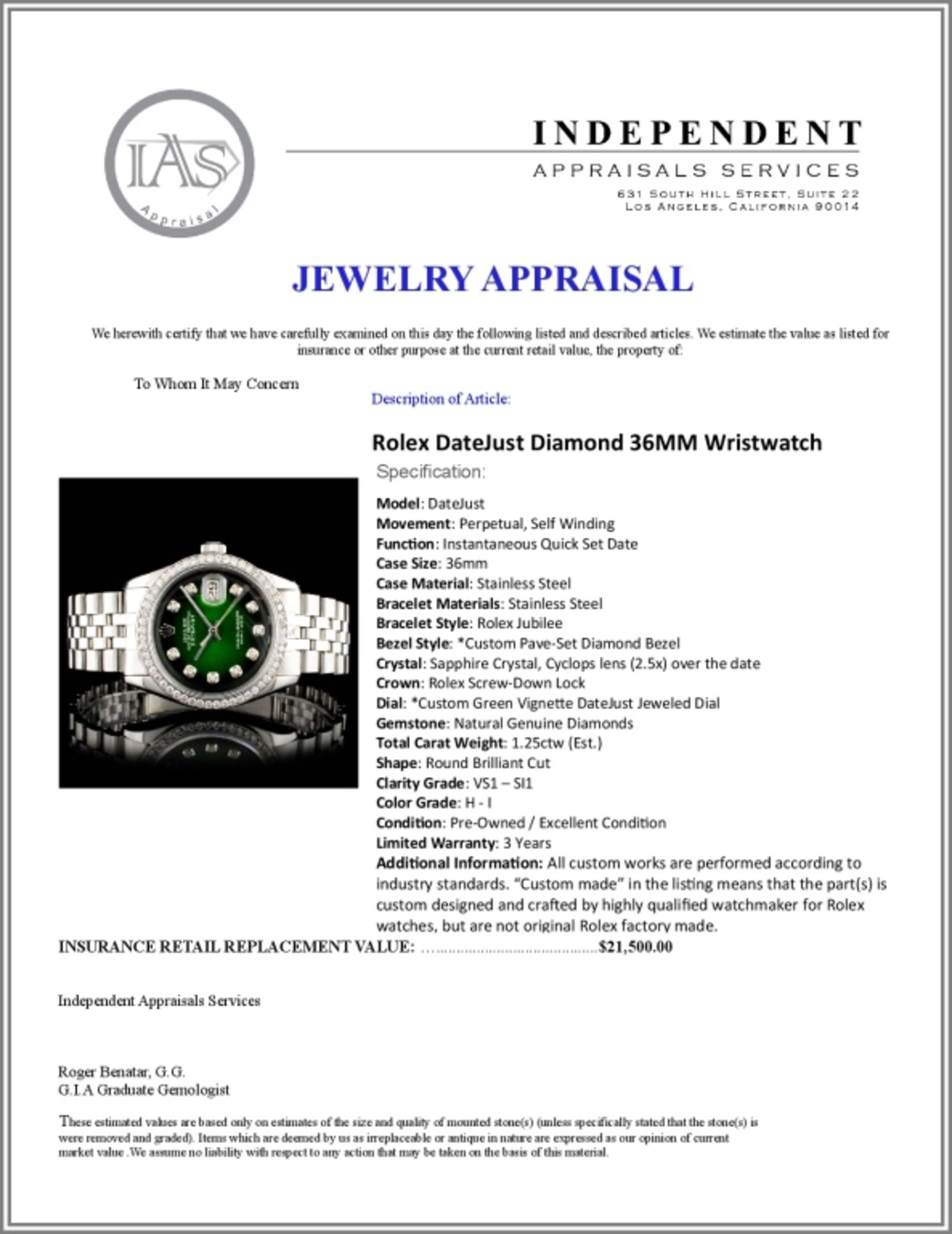 Rolex DateJust Diamond 36MM Wristwatch - Image 5 of 6