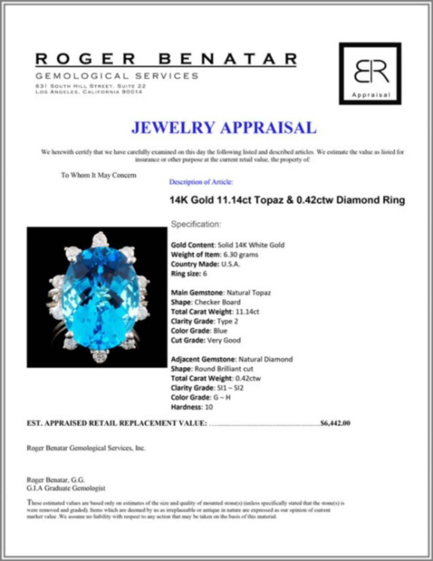 14K Gold 11.14ct Topaz & 0.42ctw Diamond Ring - Image 4 of 4
