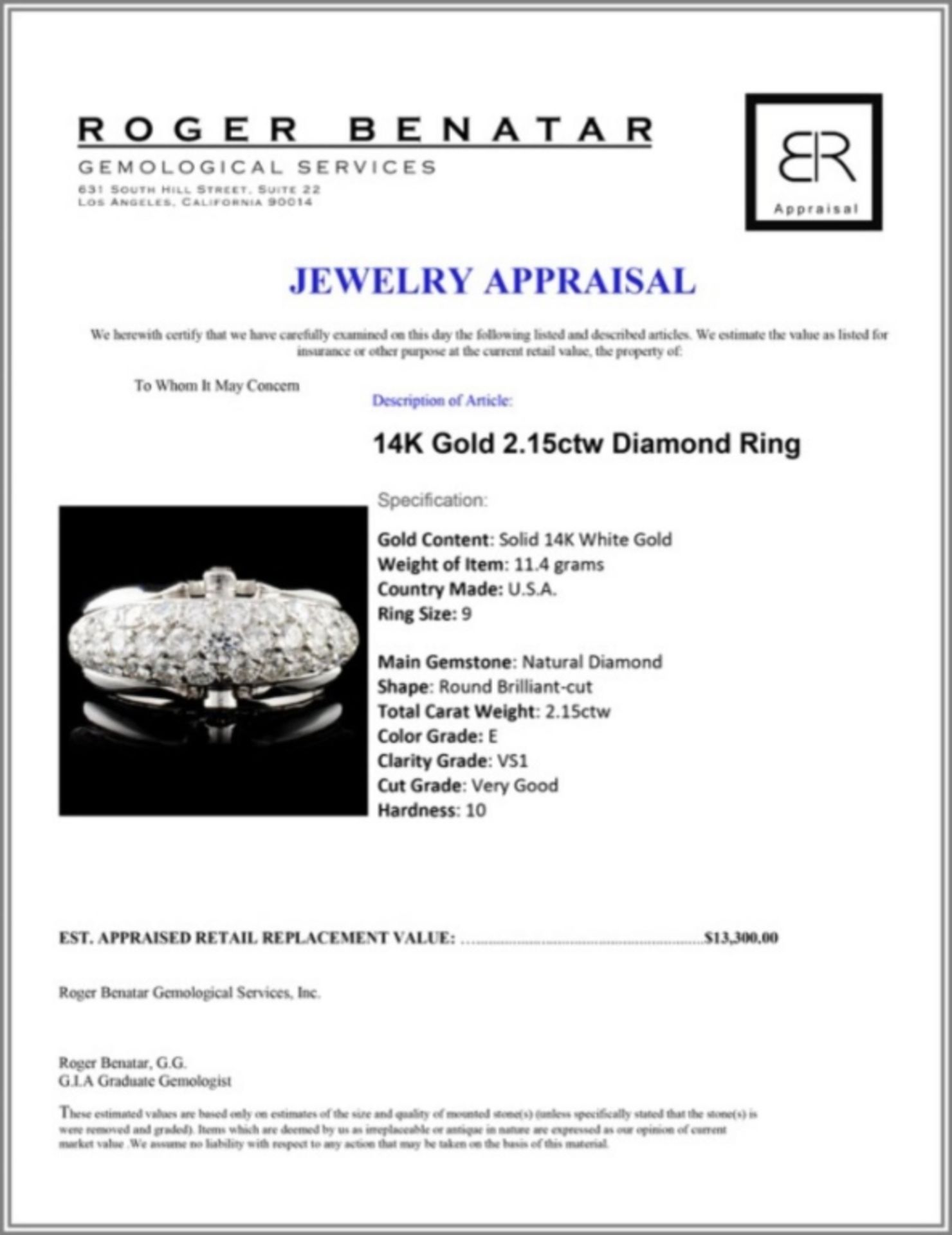 14K Gold 2.15ctw Diamond Ring - Image 4 of 4