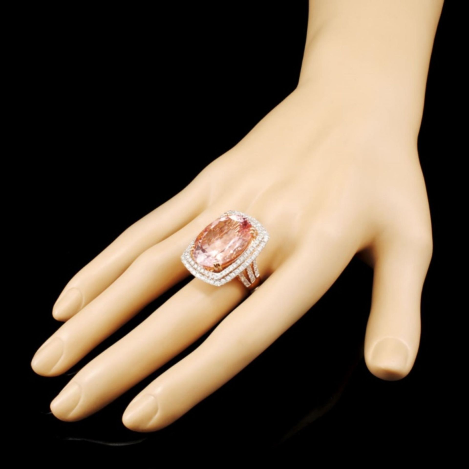 14K Gold 19.15ct Morganite & 1.57ctw Diamond Ring - Image 3 of 5