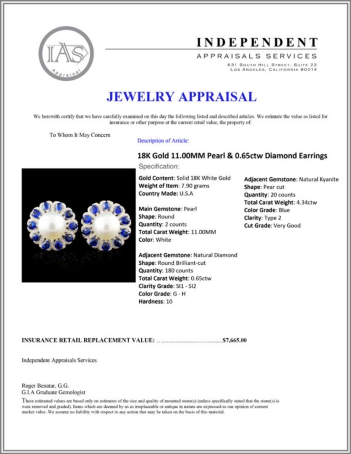 18K Gold 11.00MM Pearl & 0.65ctw Diamond Earrings - Image 3 of 3