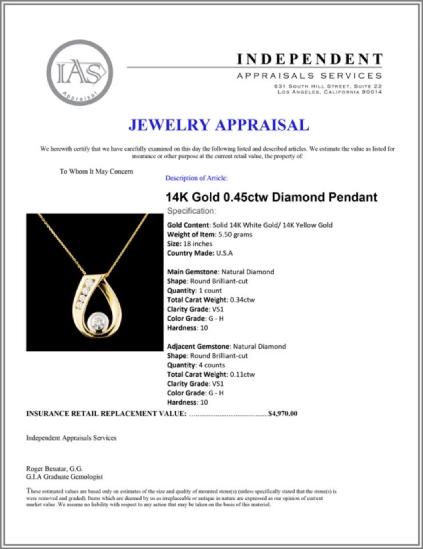 14K Gold 0.45ctw Diamond Pendant - Image 4 of 4