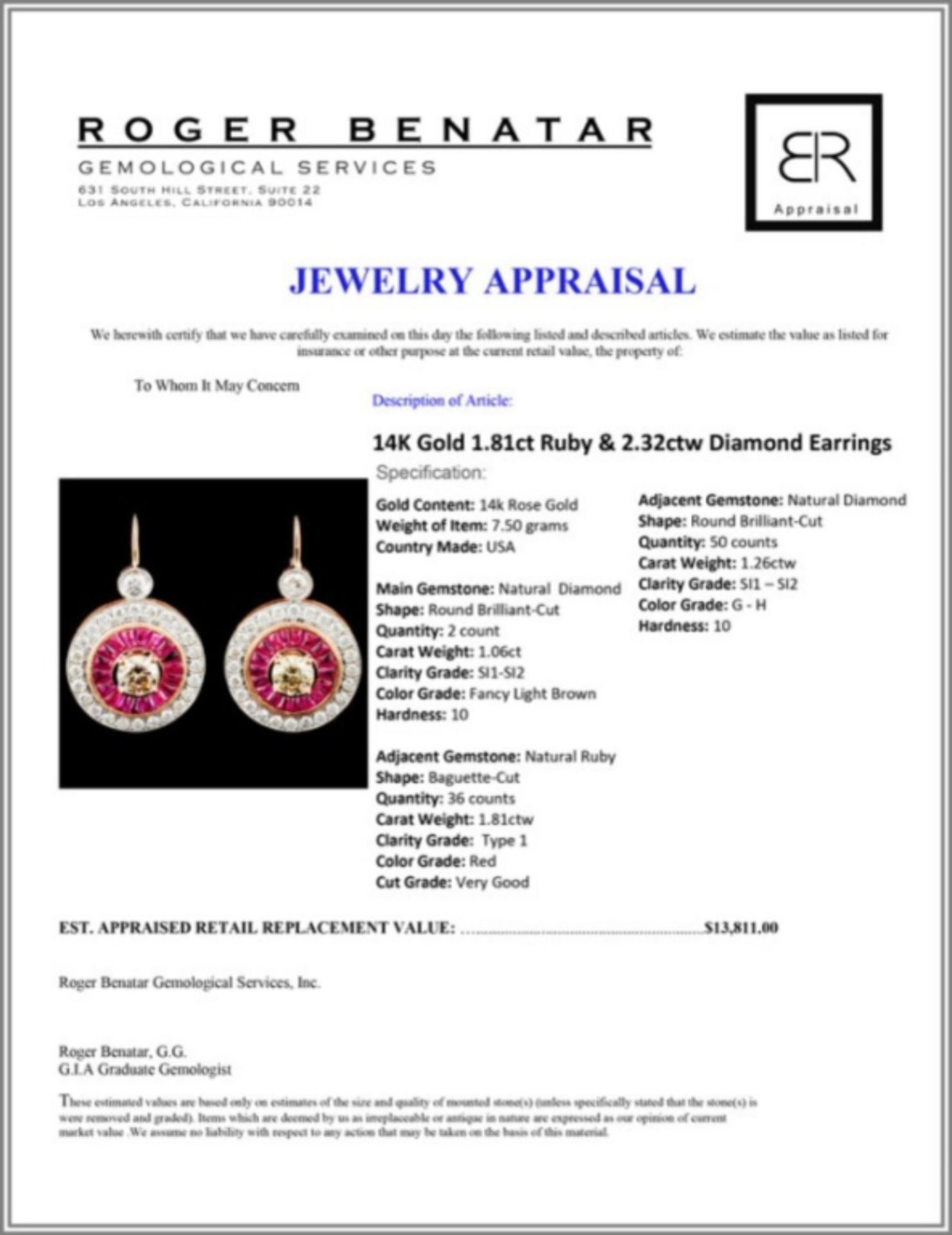 14K Gold 1.81ct Ruby & 2.32ctw Diamond Earrings - Image 3 of 3