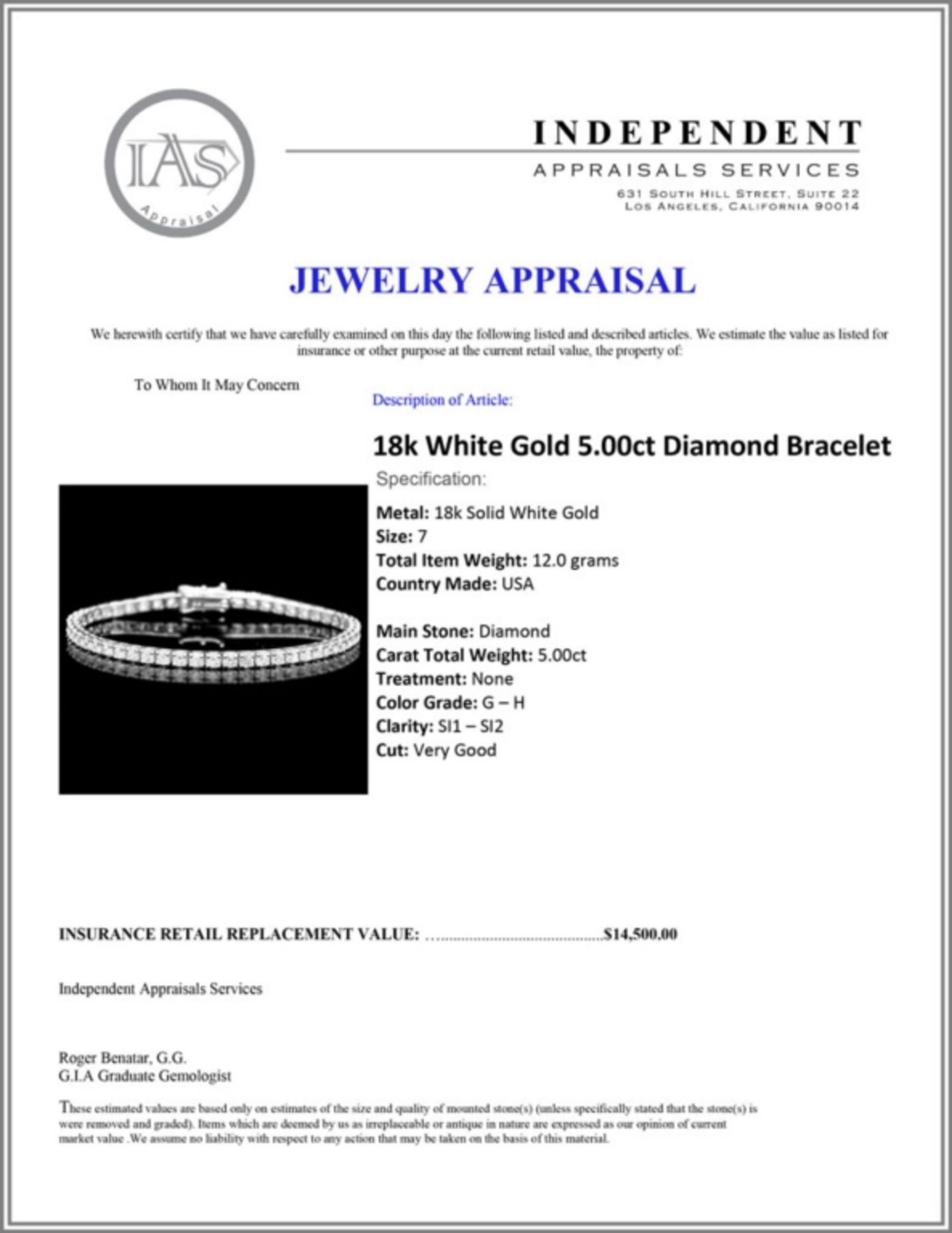 ^18k White Gold 5.00ct Diamond Bracelet - Image 3 of 3