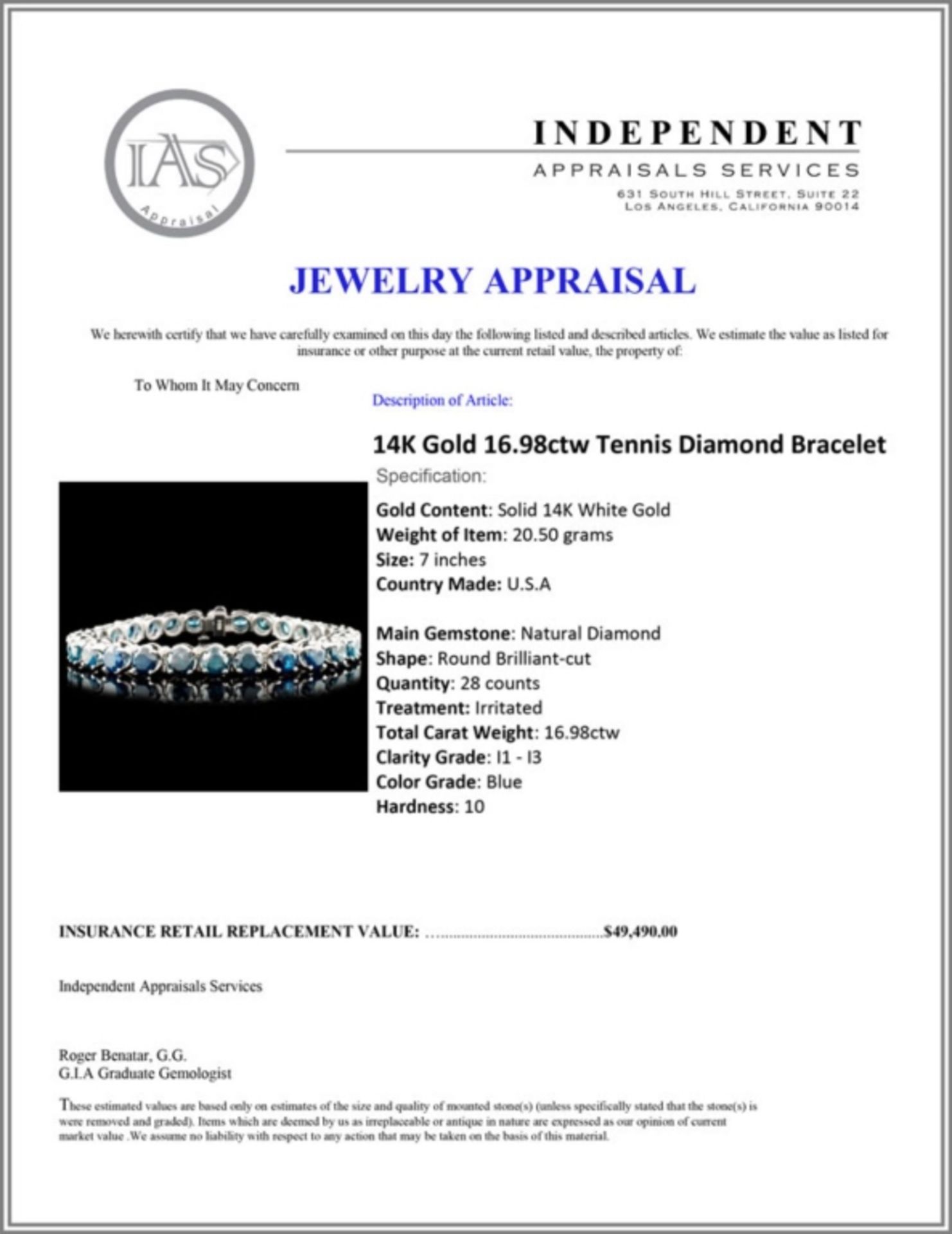14K Gold 16.98ctw Tennis Diamond Bracelet - Image 4 of 4