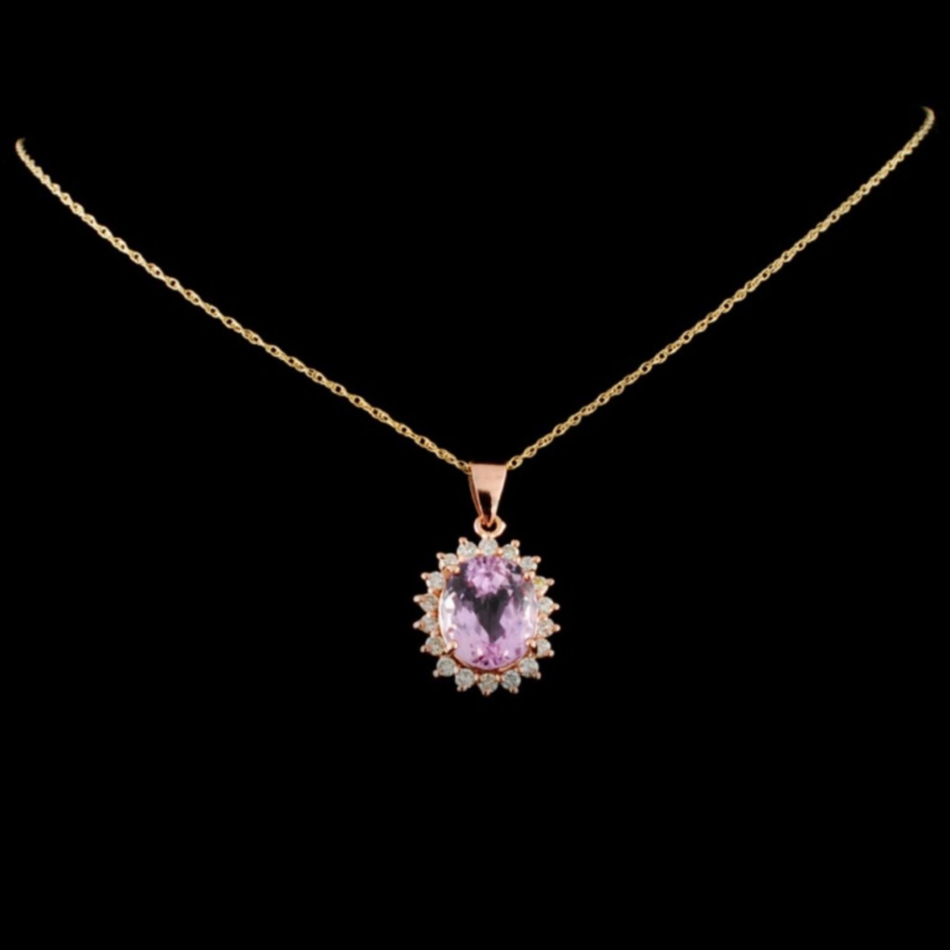 14K Gold 6.01ct Kunzite & 0.60ct Diamond Pendant - Image 2 of 3