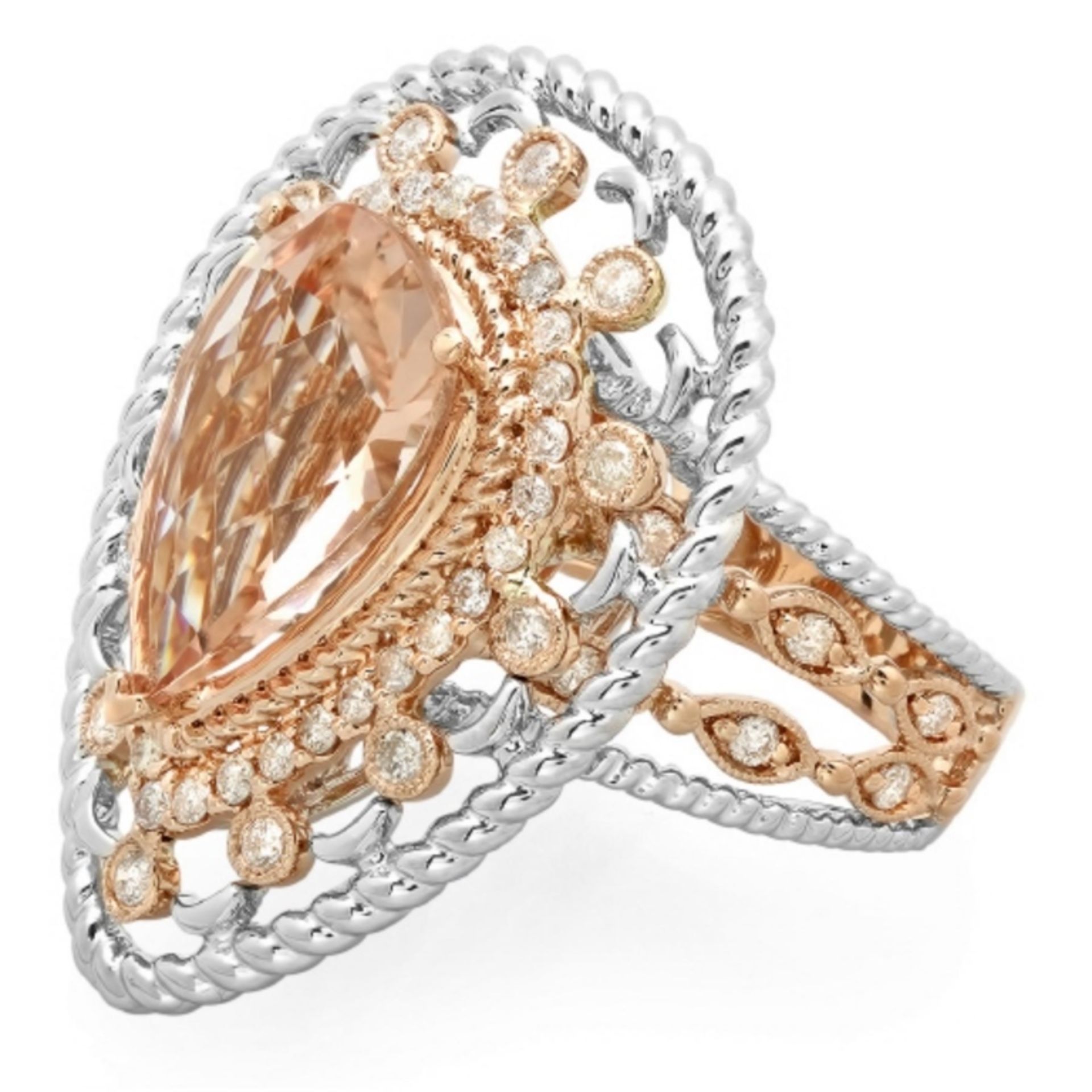 14K Gold 5.00ct Morganite & 0.75ct Diamond Ring - Image 2 of 2