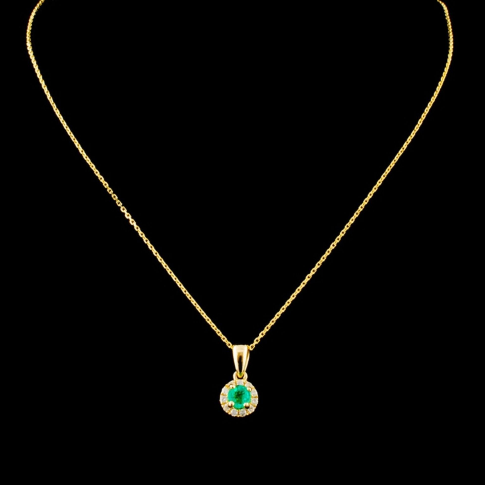 14K Gold 0.26ct Emerald & 0.09ctw Diamond Pendant - Image 2 of 4