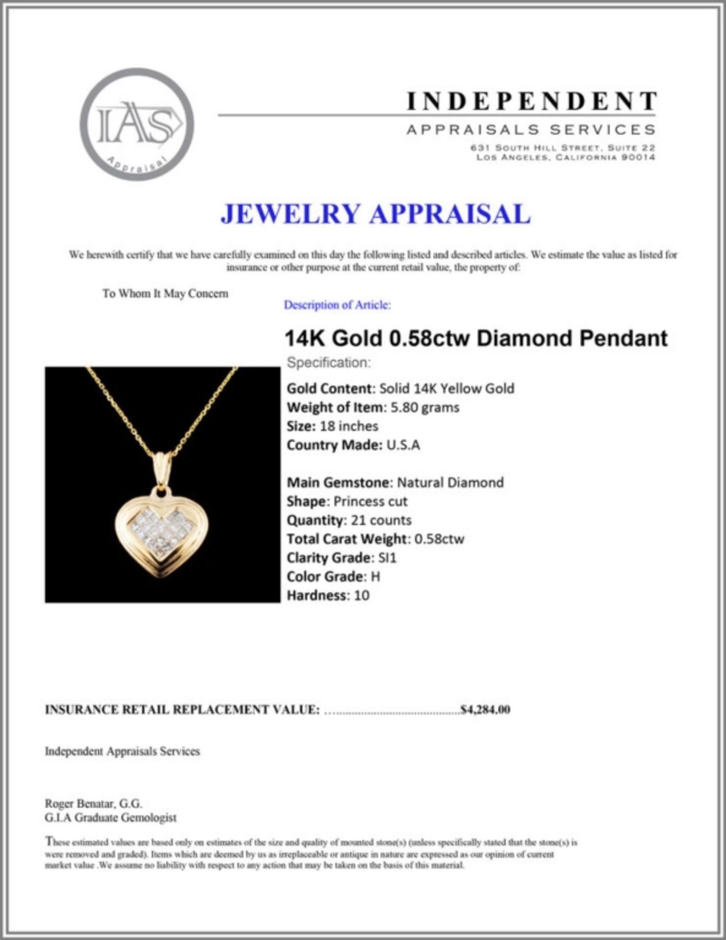 14K Gold 0.58ctw Diamond Pendant - Image 4 of 4