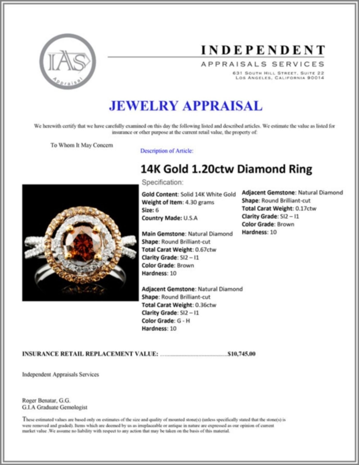 14K Gold 1.20ctw Diamond Ring - Image 5 of 5