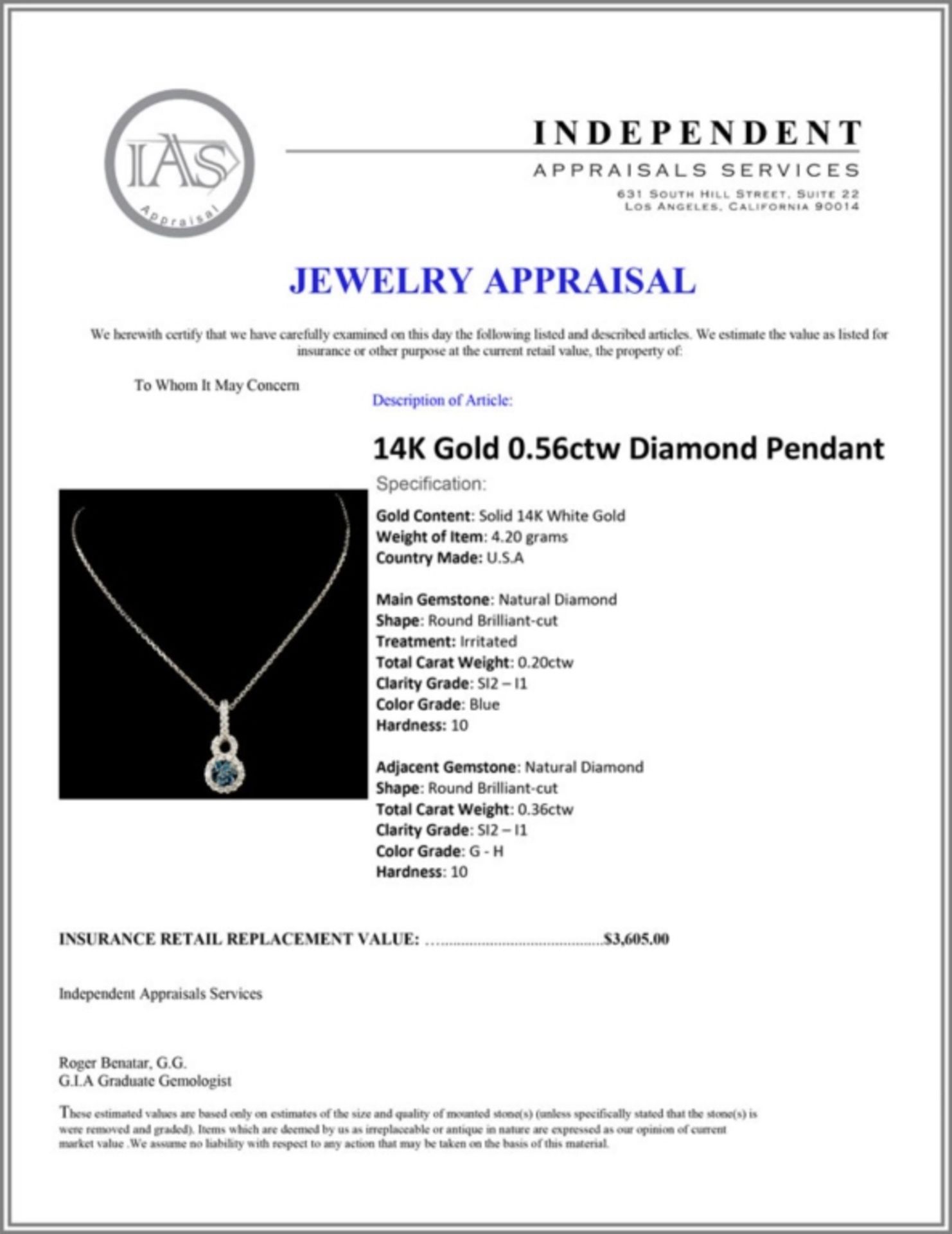 14K Gold 0.56ctw Diamond Pendant - Image 4 of 4