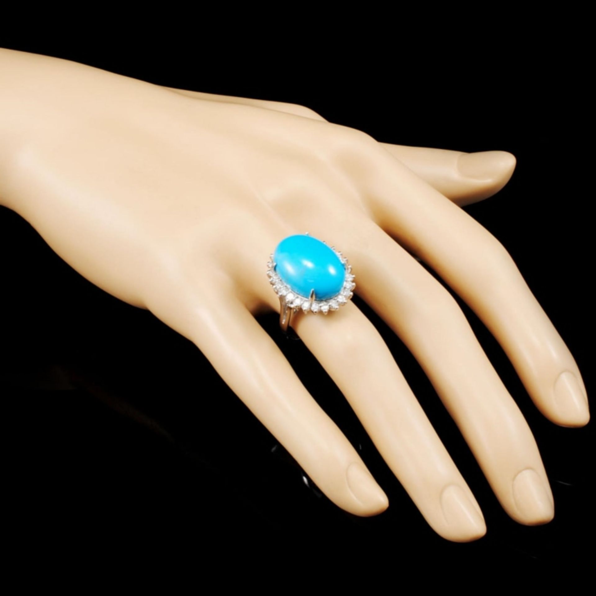 14K Gold 12.00ct Turquoise & 0.69ctw Diamond Ring - Image 3 of 5