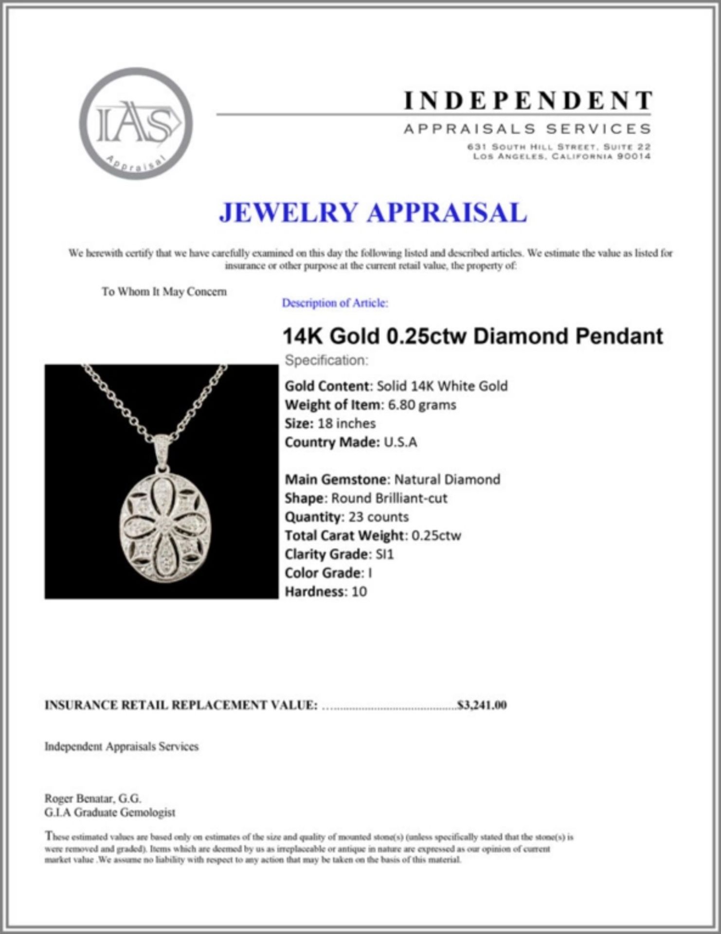 14K Gold 0.25ctw Diamond Pendant - Image 4 of 4