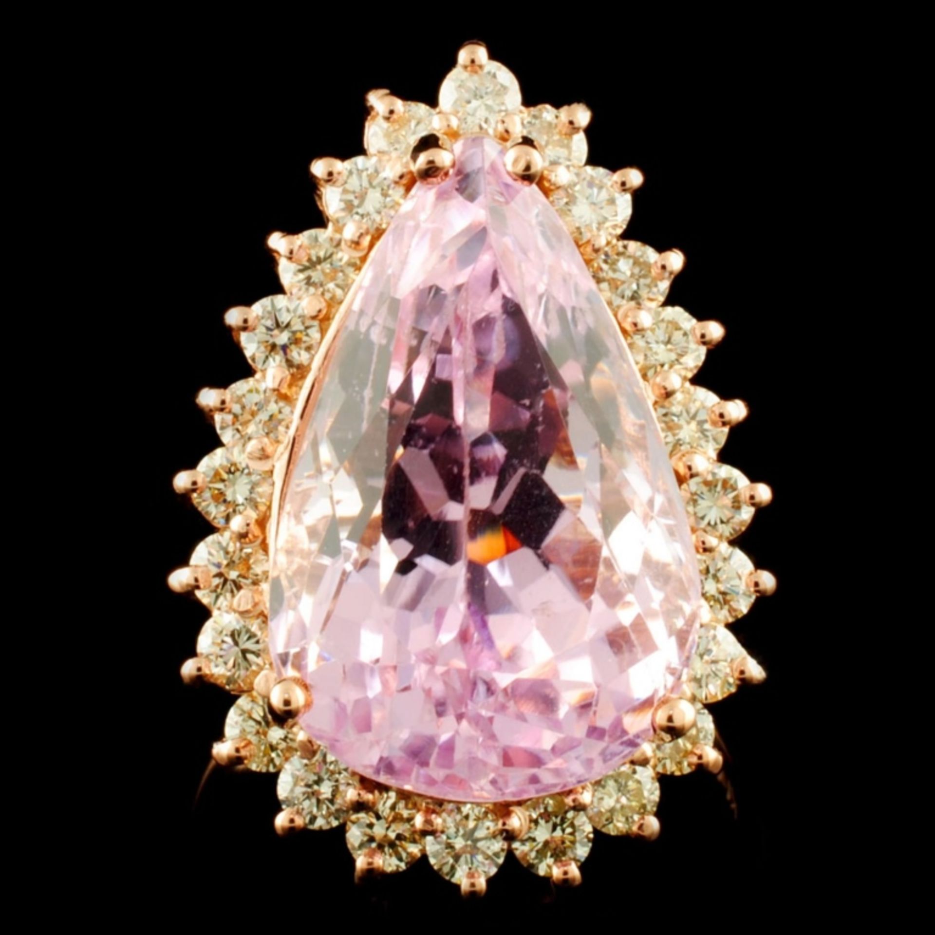 14K Gold 13.58ct Kunzite & 1.12ctw Diamond Ring