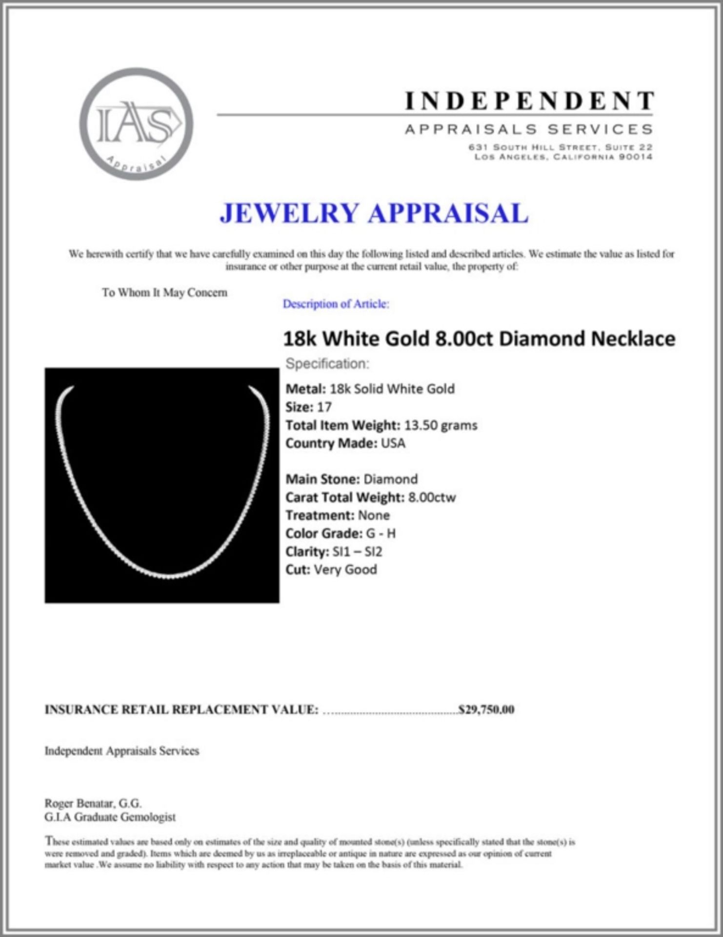 ^18k White Gold 8.00ct Diamond Necklace - Image 4 of 4