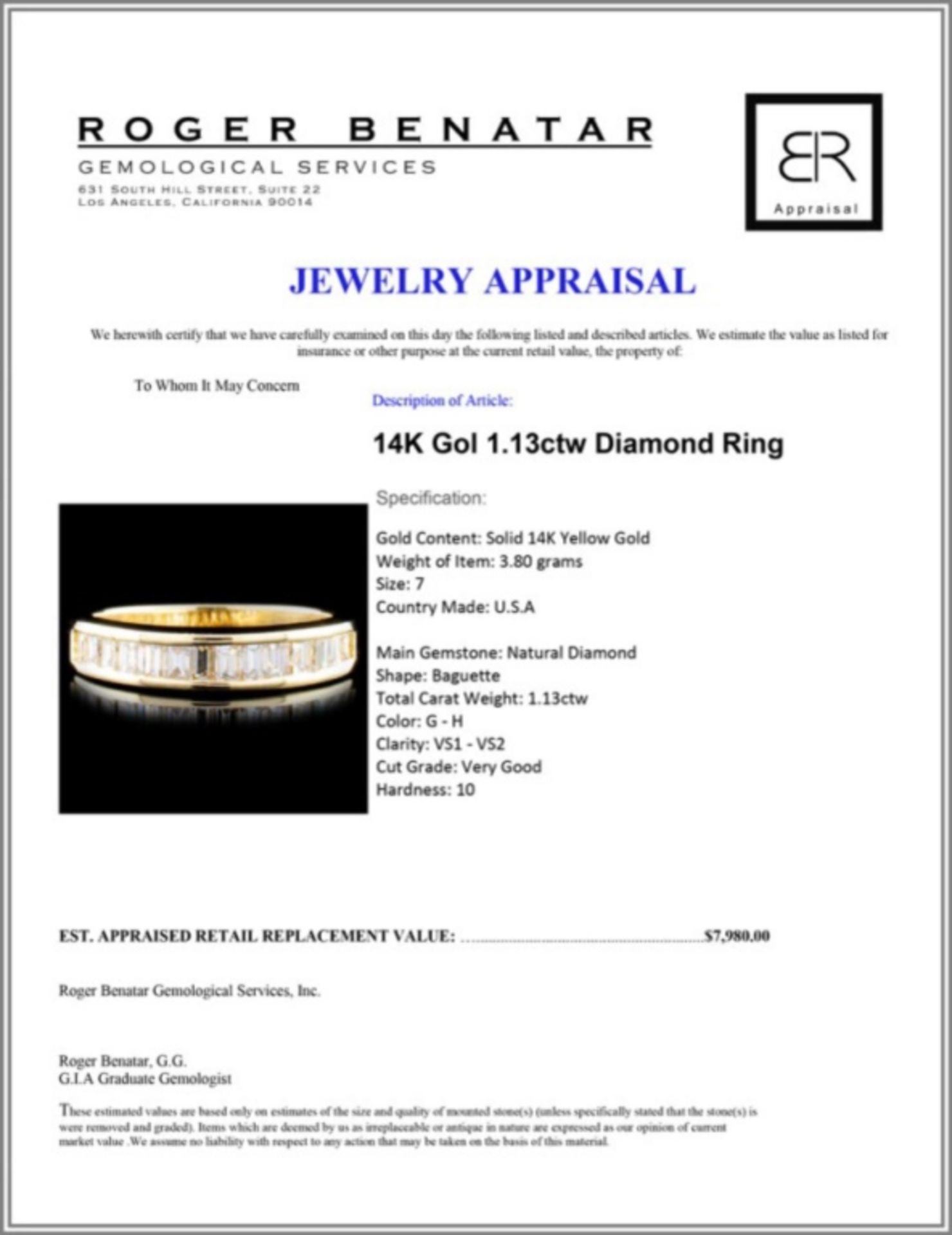 14K Gold 1.13ctw Diamond Ring - Image 3 of 3