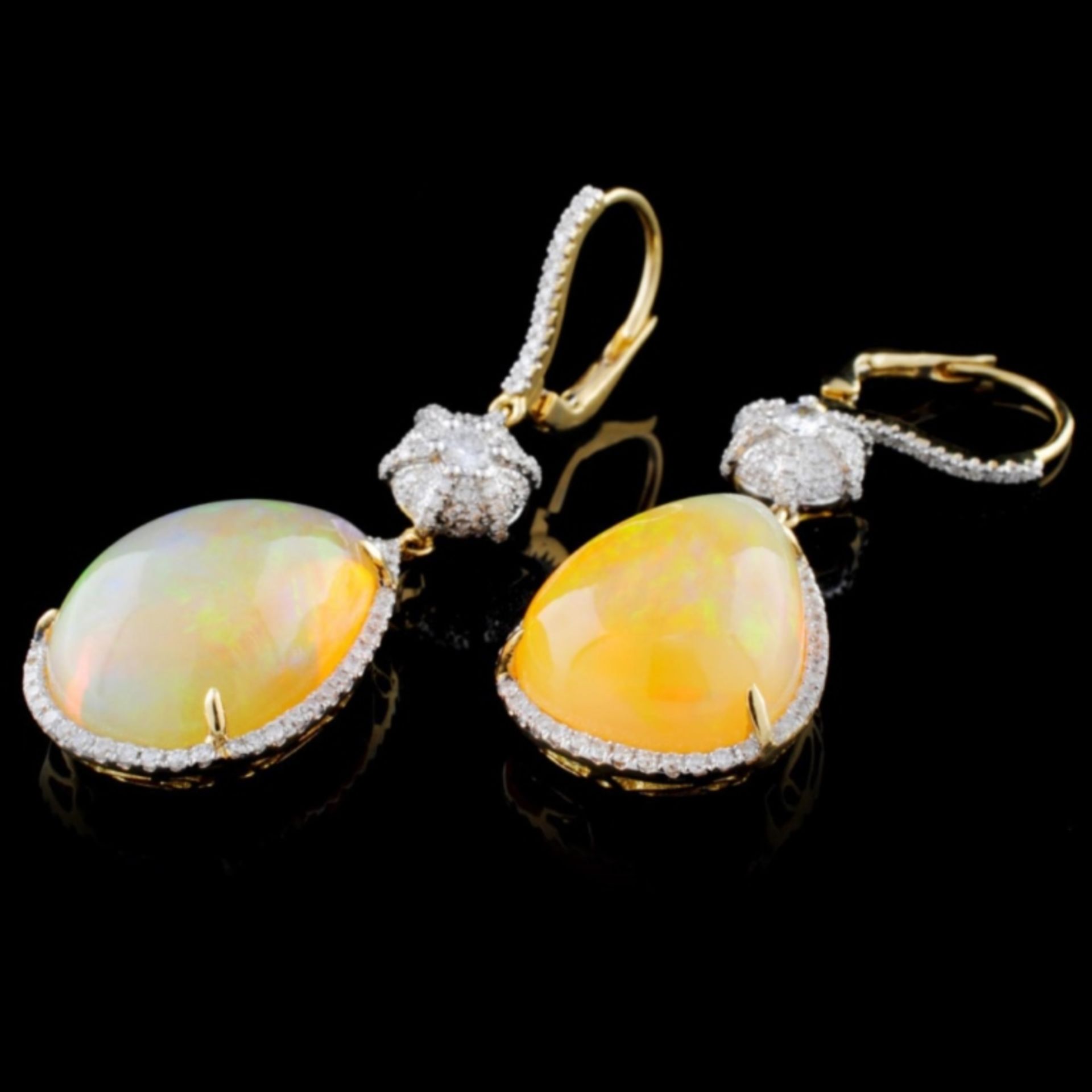 18K Gold 18.53ct Opal & 0.95ct Diamond Earrings - Image 2 of 3