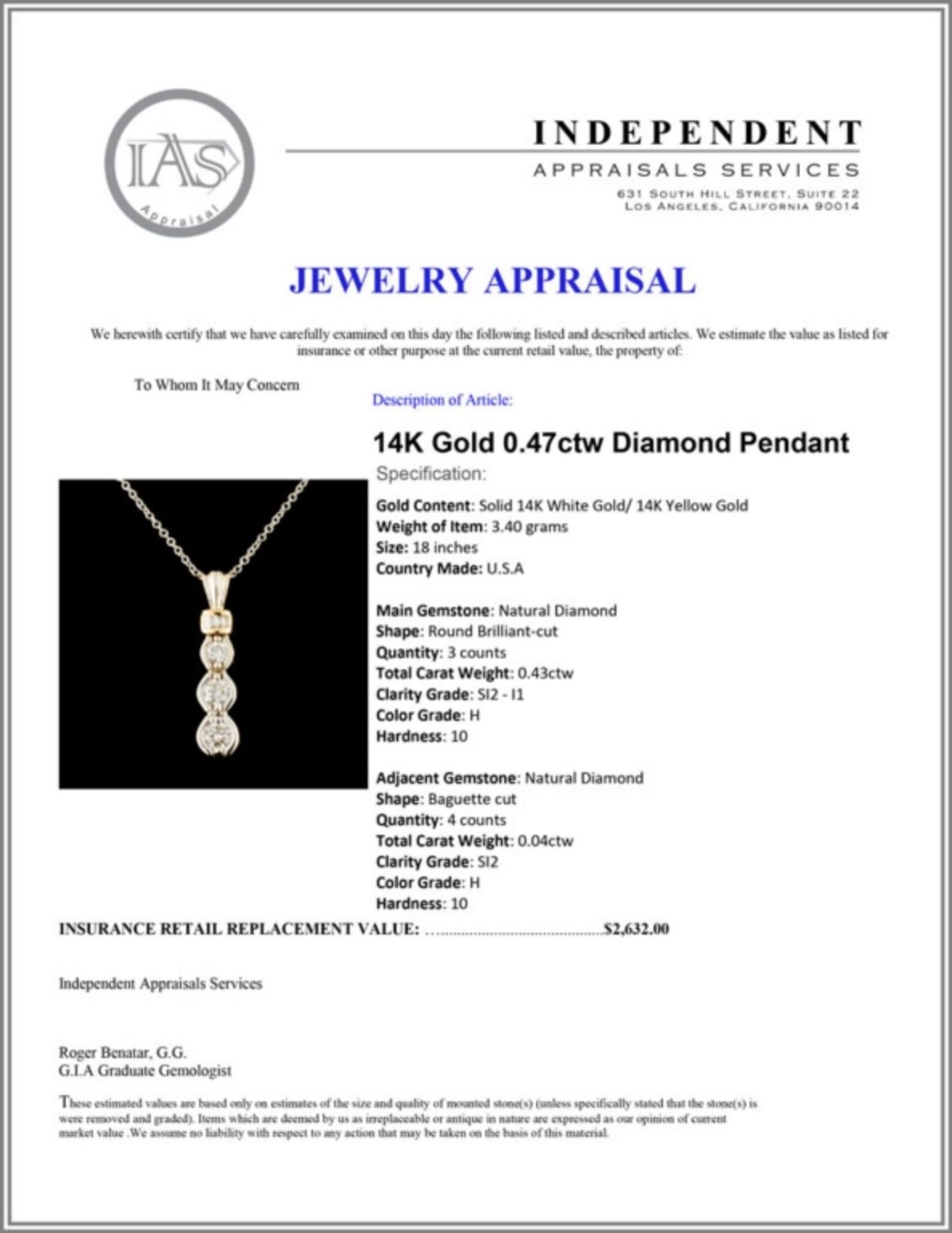 14K Gold 0.47ctw Diamond Pendant - Image 4 of 4
