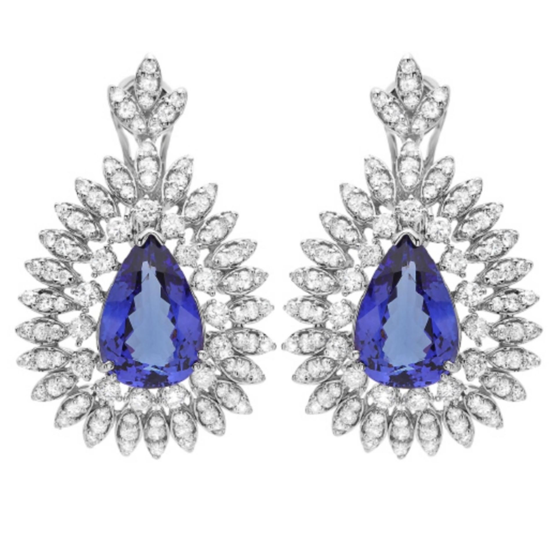 14K Gold 11.00ct Tanzanite & 4.00ct Diamond Earrin