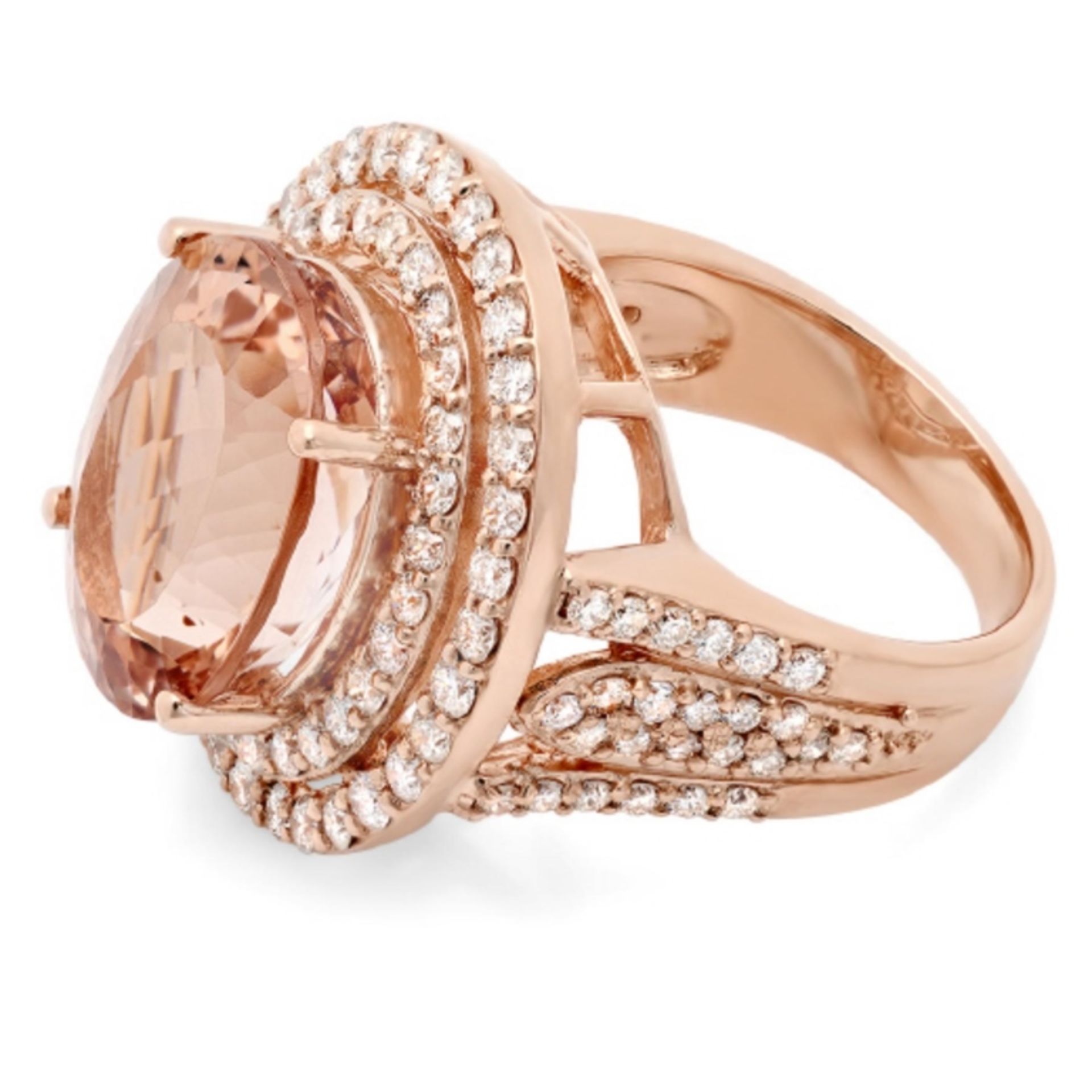 14K Gold 11.00ct Morganite & 2.00ct Morganite Ring - Image 2 of 2