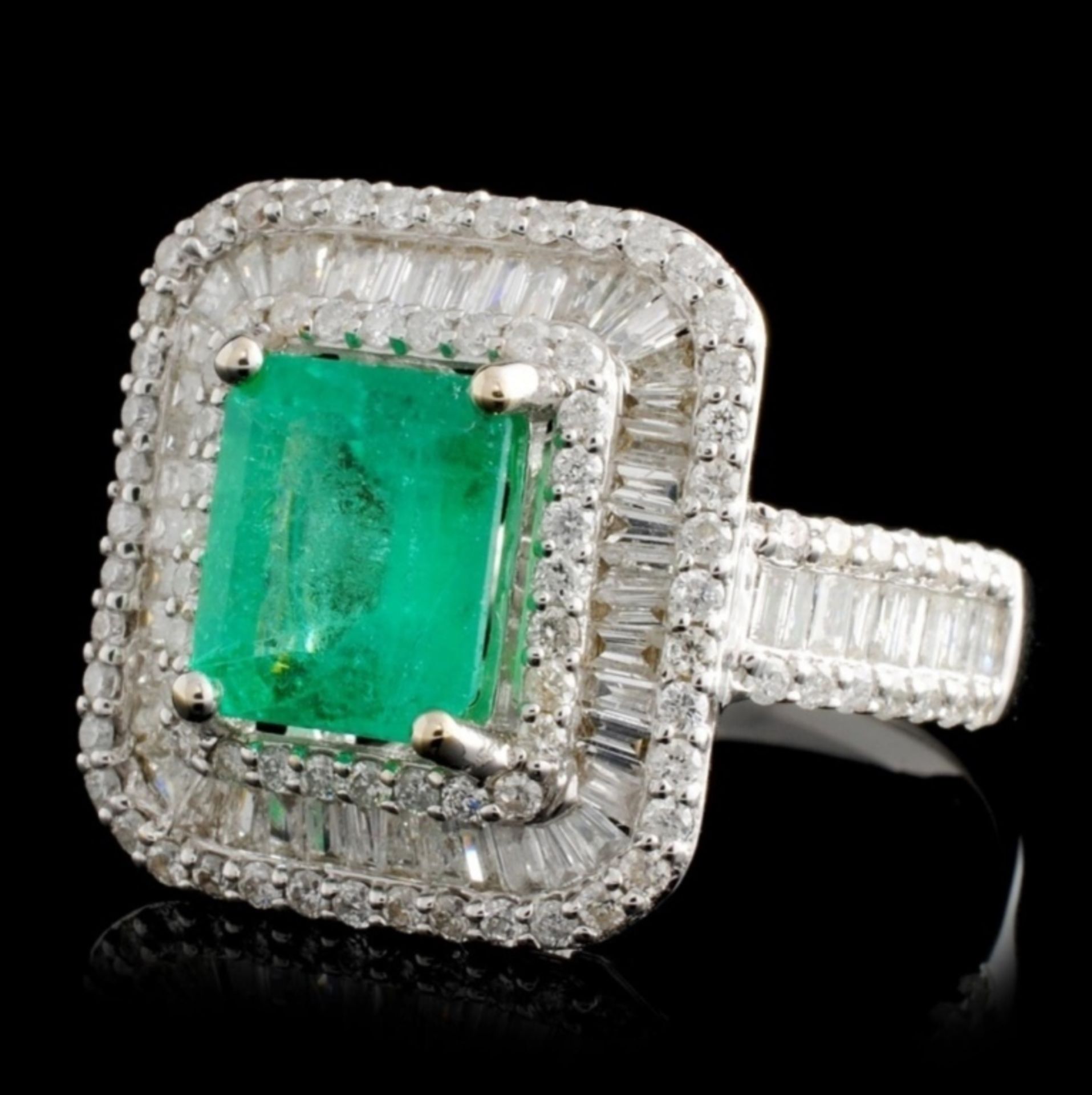 18K White Gold 1.69ct Emerald & 1.35ctw Diamond Ri - Image 2 of 4