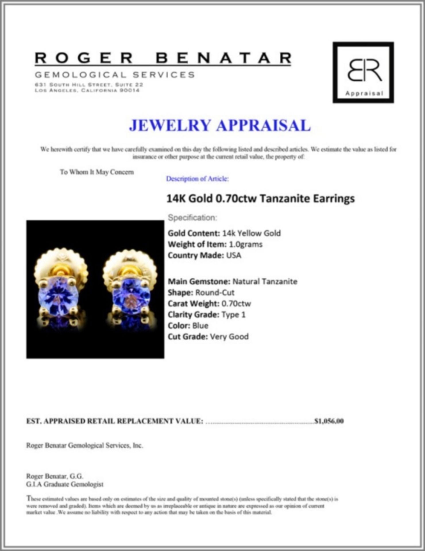 14K Gold 0.70ctw Tanzanite Earrings - Image 3 of 3