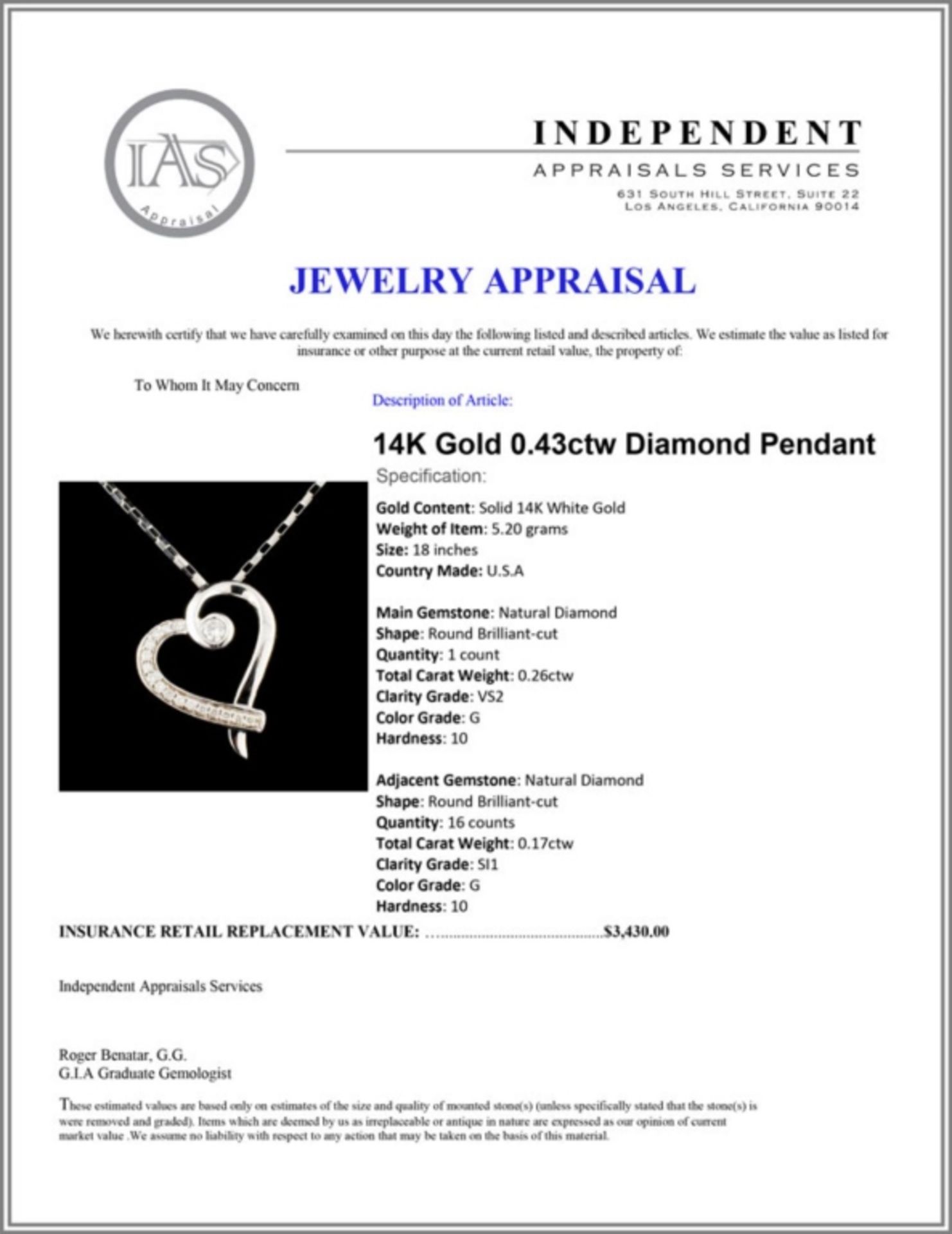 14K Gold 0.43ctw Diamond Pendant - Image 4 of 4