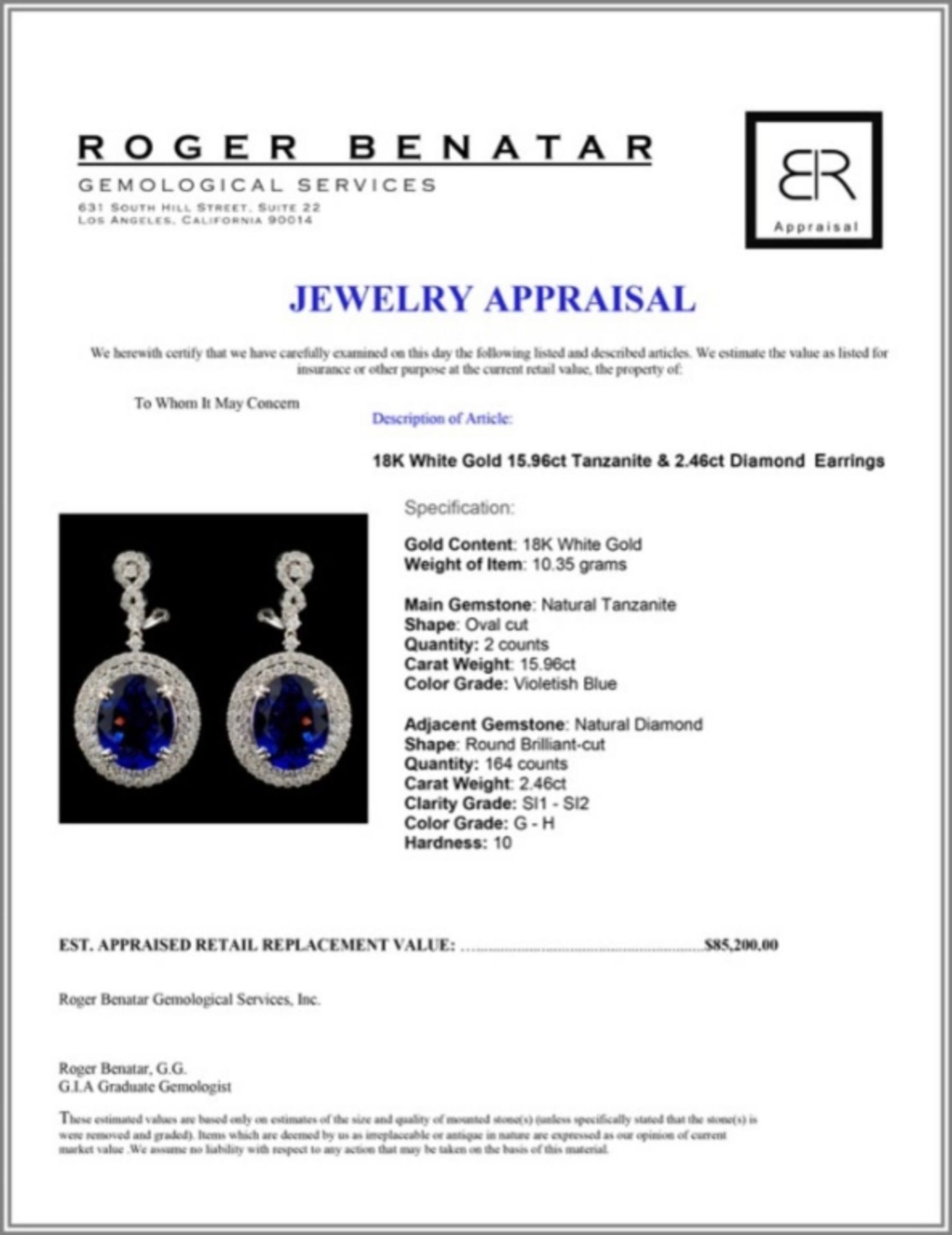 18K White Gold 15.96ct Tanzanite & 2.46ct Diamond - Image 3 of 3