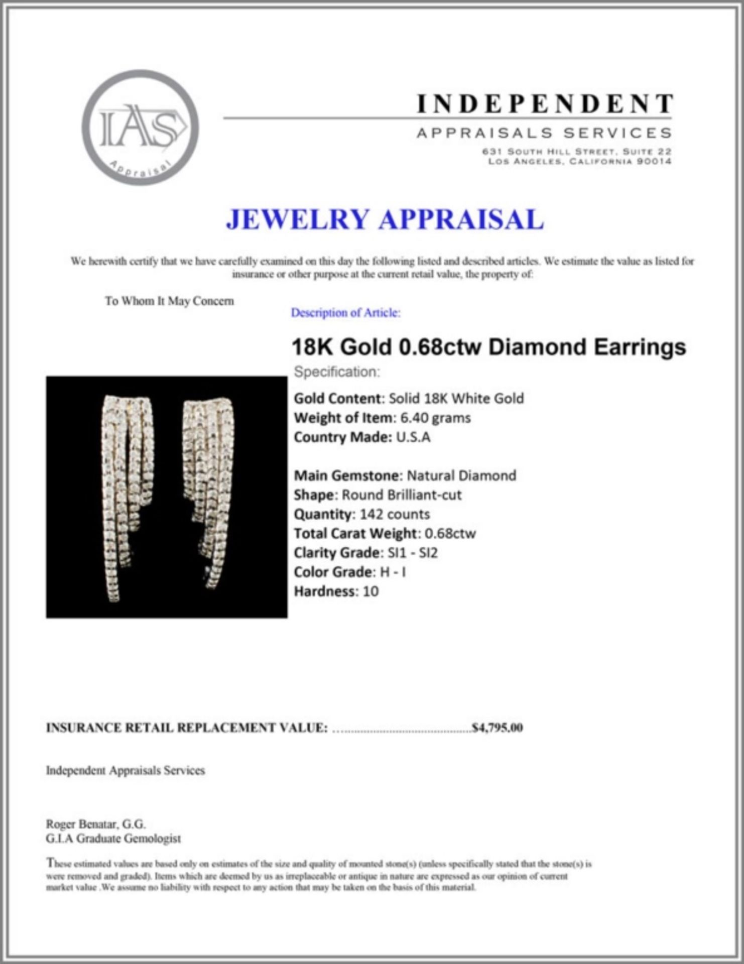 18K Gold 0.68ctw Diamond Earrings - Image 3 of 3