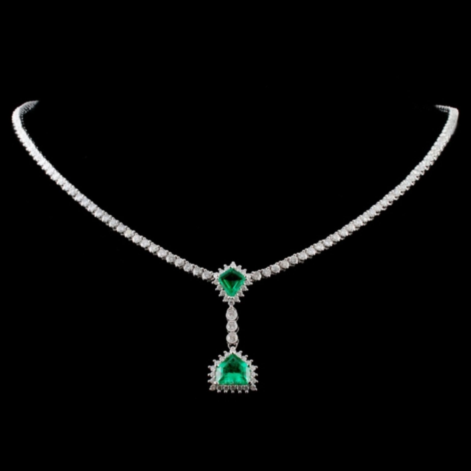 18K White Gold 1.93ct Emerald & 5.09ct Diamond Nec - Image 2 of 3