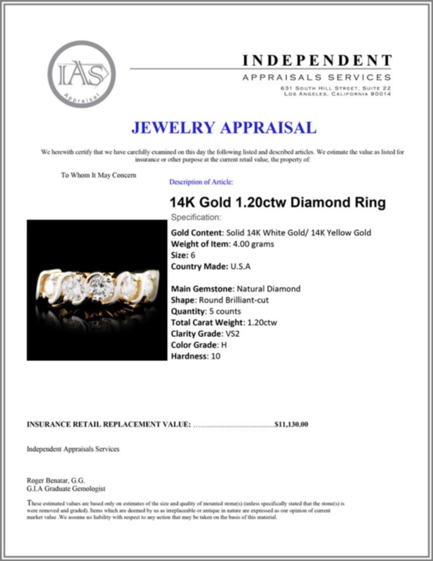 14K Gold 1.20ctw Diamond Ring - Image 5 of 5