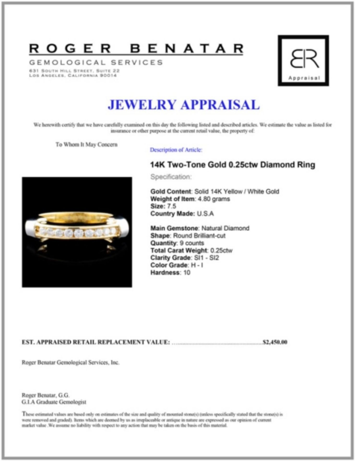 14K TT Gold 0.25ctw Diamond Ring - Image 3 of 3