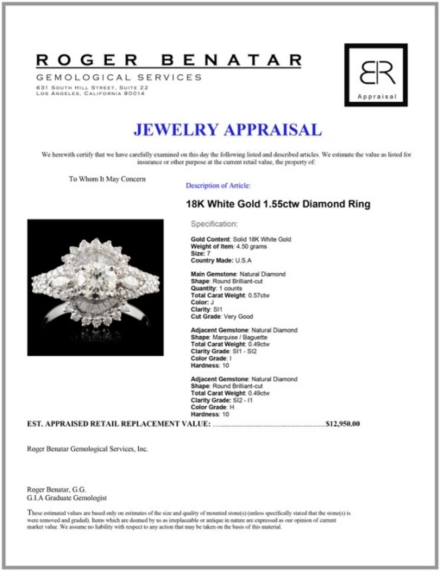 18K Gold 1.55ctw Diamond Ring - Image 4 of 4