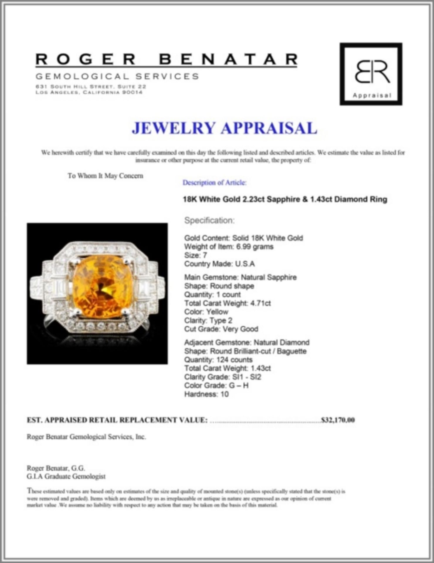 18K White Gold 2.23ct Sapphire & 1.43ct Diamond Ri - Image 4 of 4