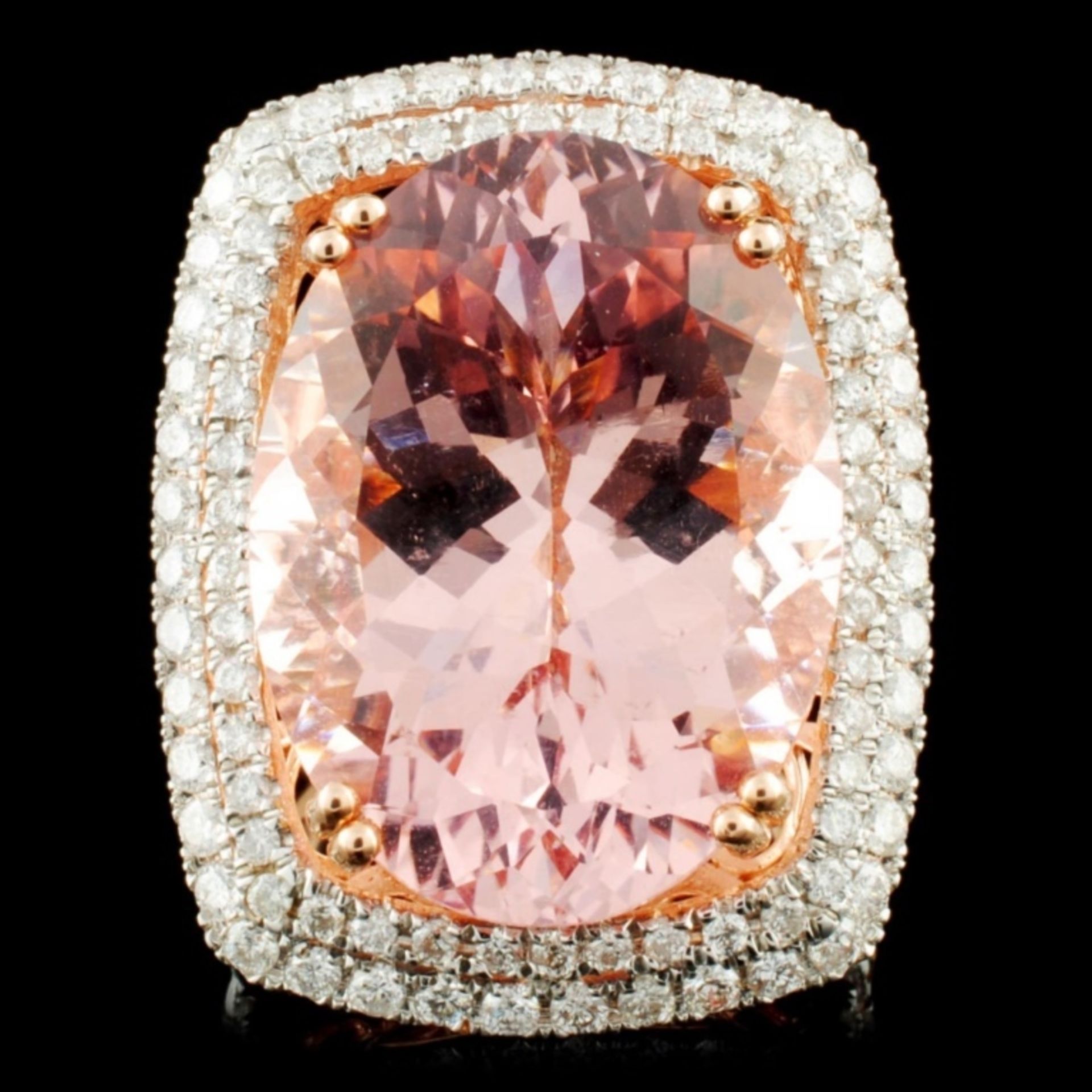 14K Gold 19.15ct Morganite & 1.57ctw Diamond Ring