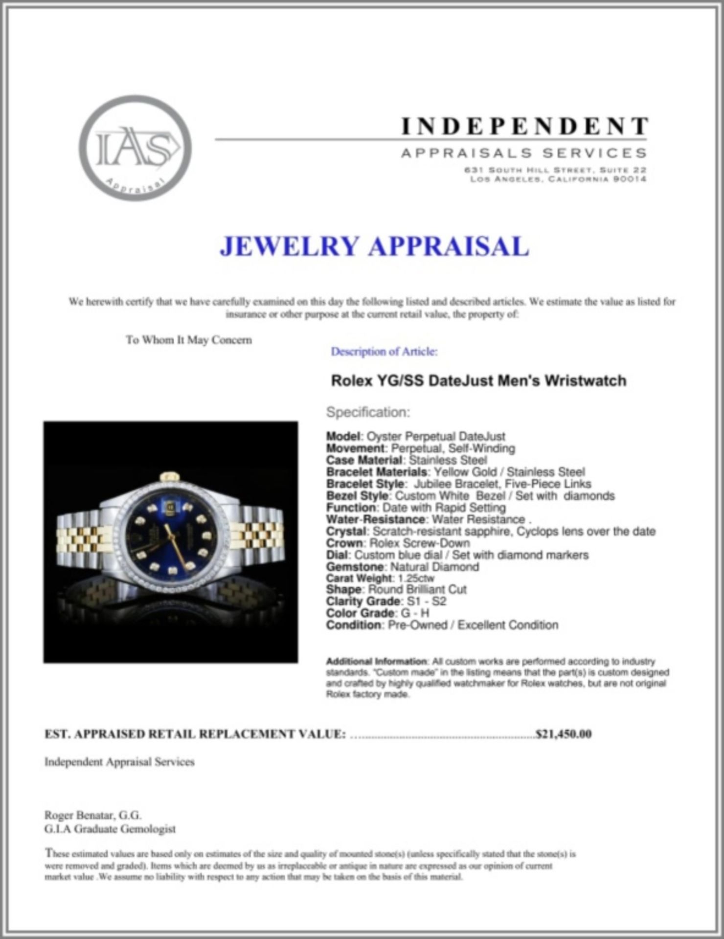Rolex YG/SS DateJust Diamond 36mm Watch - Image 5 of 5