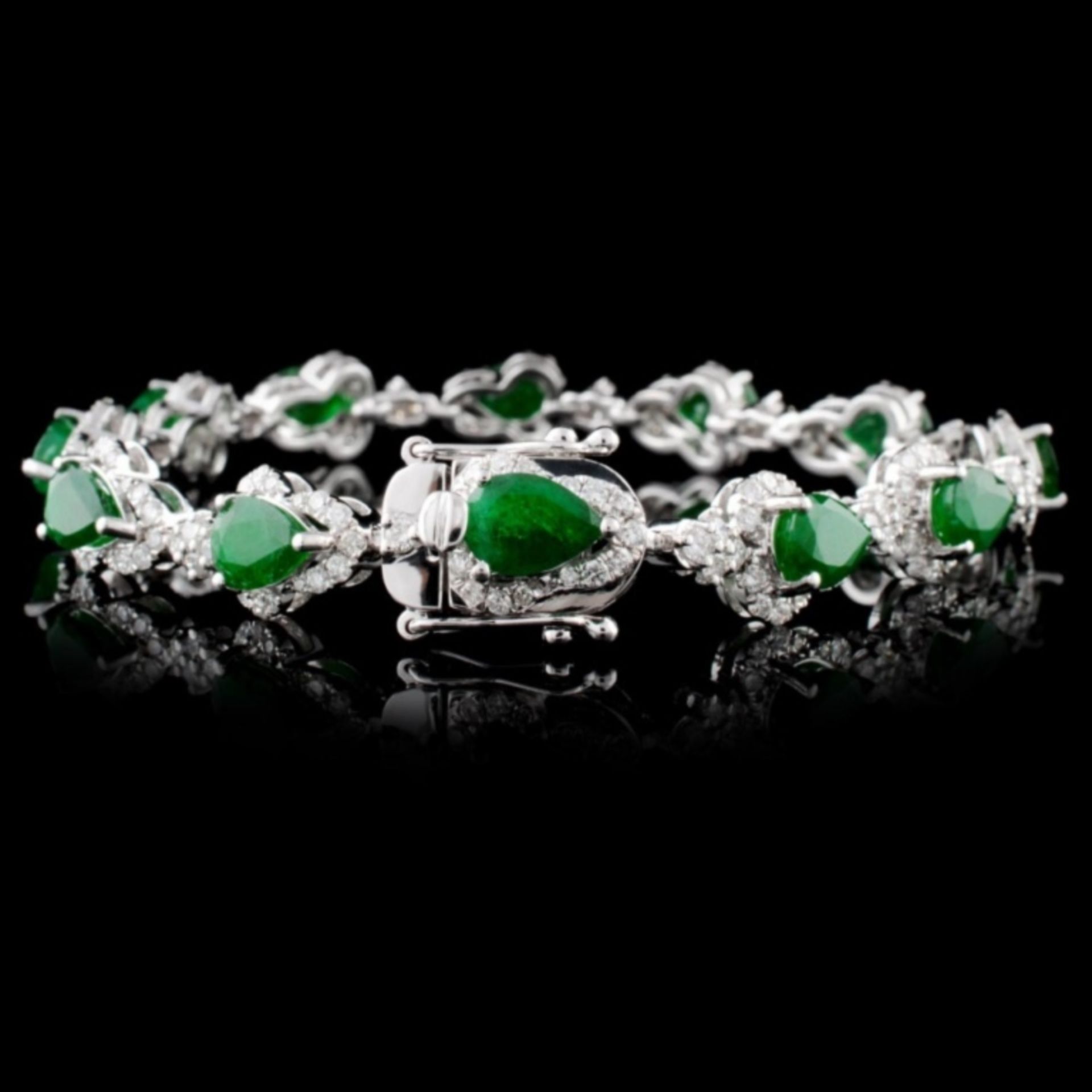 14K White Gold 7.68ct Emerald & 2.51ctw Diamond Br - Image 2 of 3