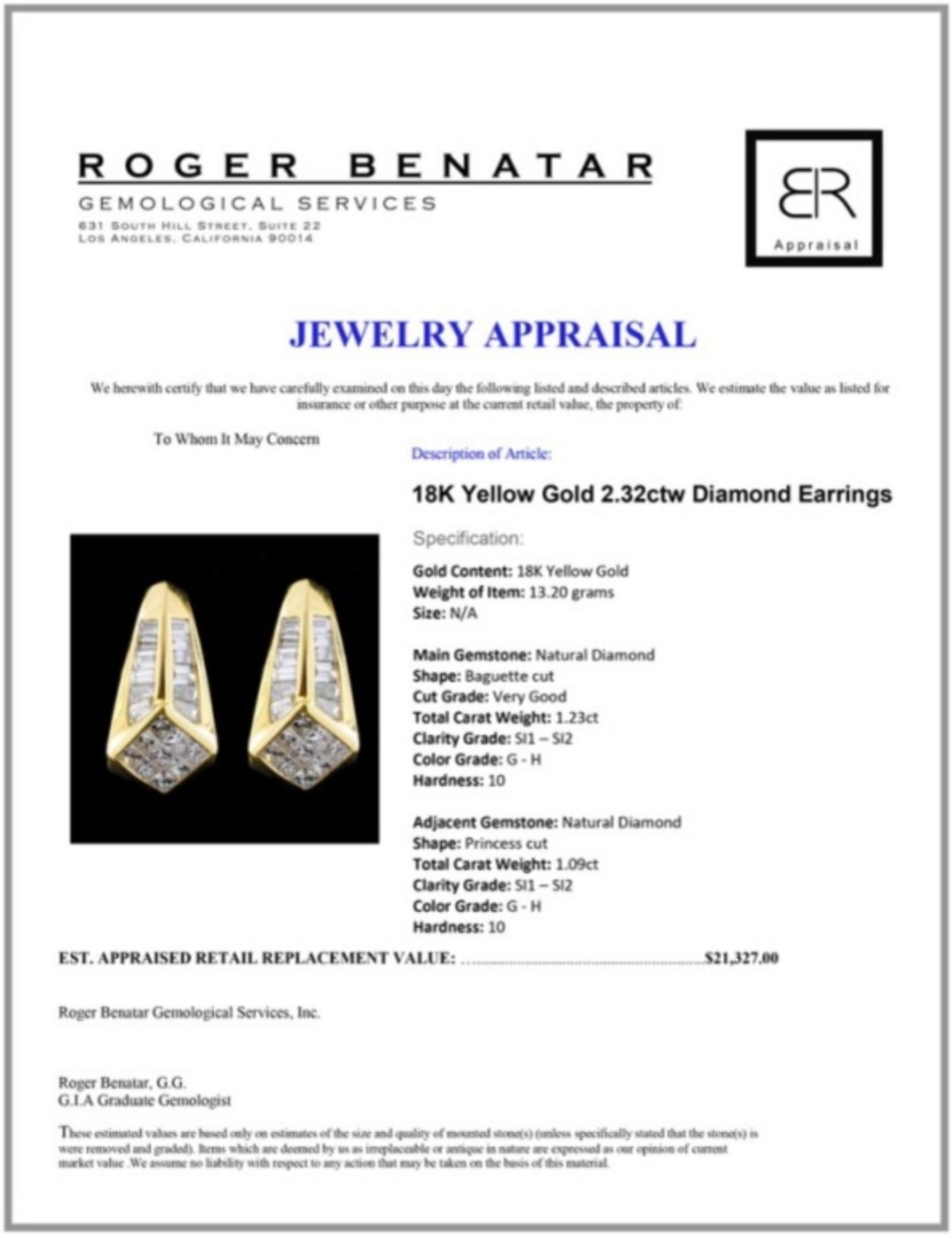 18K Yellow Gold 2.32ctw Diamond Earrings - Image 3 of 3