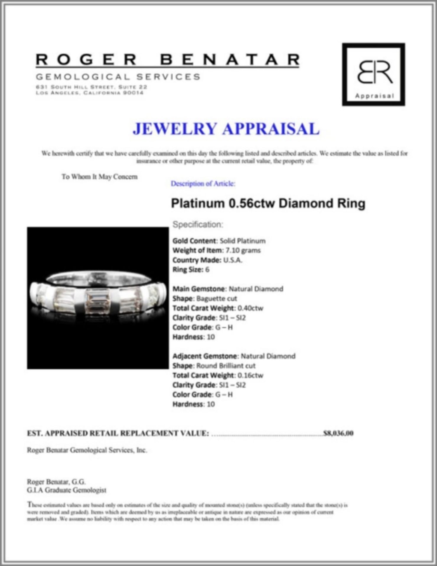 Platinum 0.56ctw Diamond Ring - Image 3 of 3