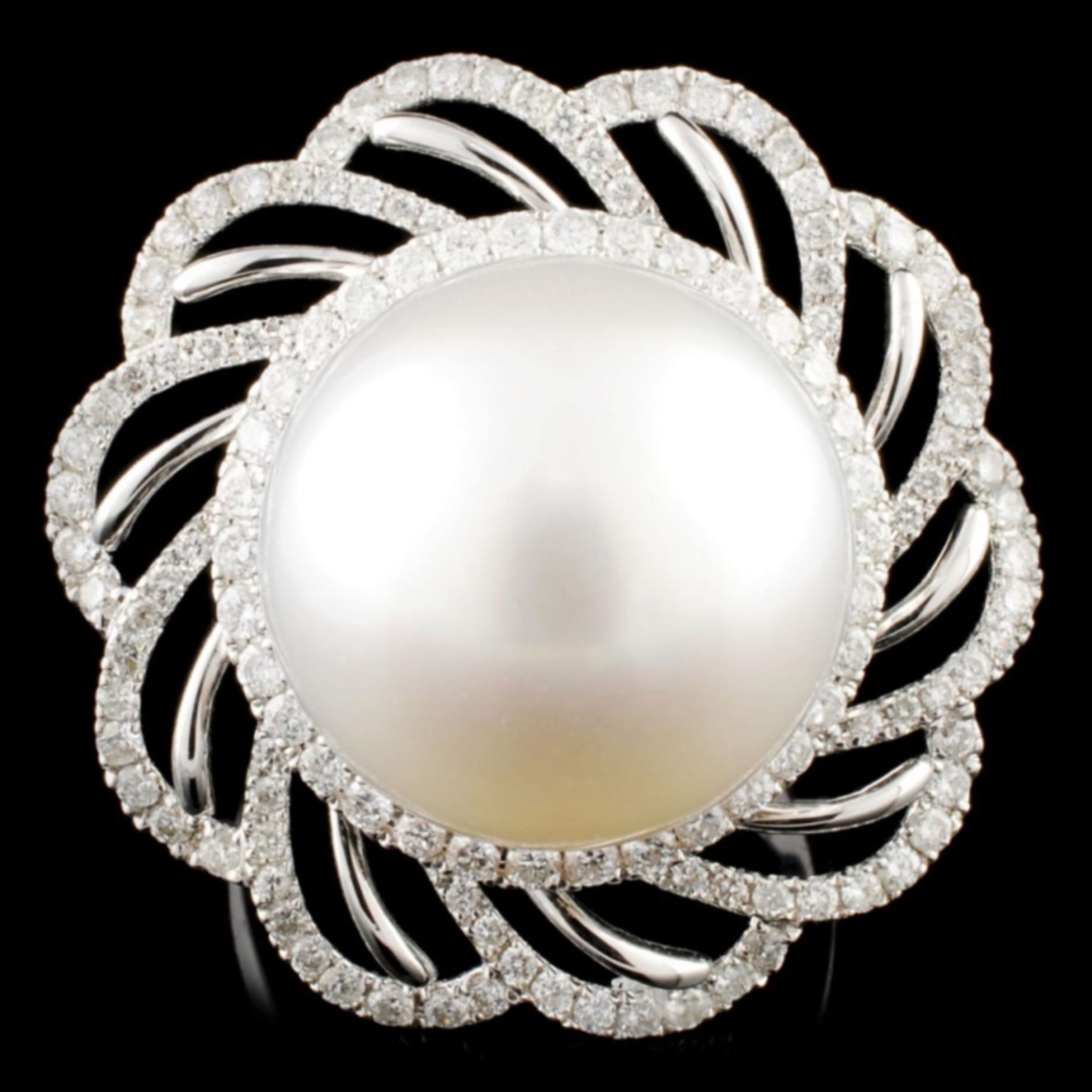 18K Gold 15.00MM Pearl & 1.02ctw Diamond Ring