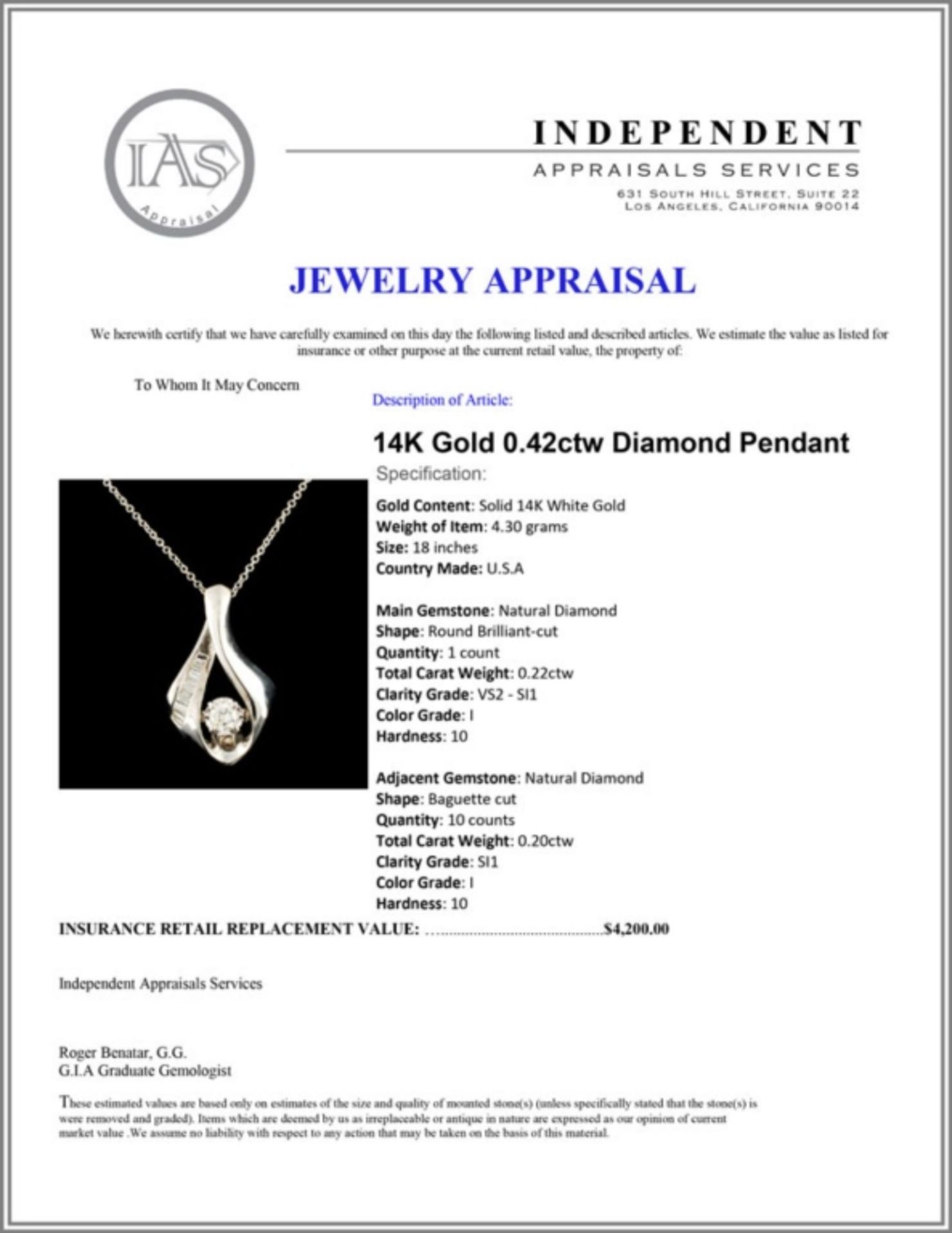 14K Gold 0.42ctw Diamond Pendant - Image 4 of 4