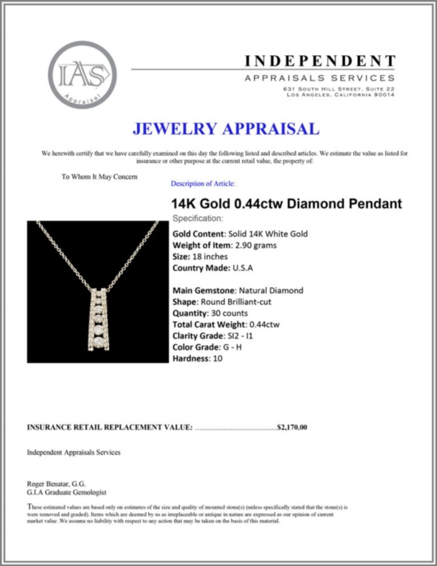 14K Gold 0.44ctw Diamond Pendant - Image 4 of 4