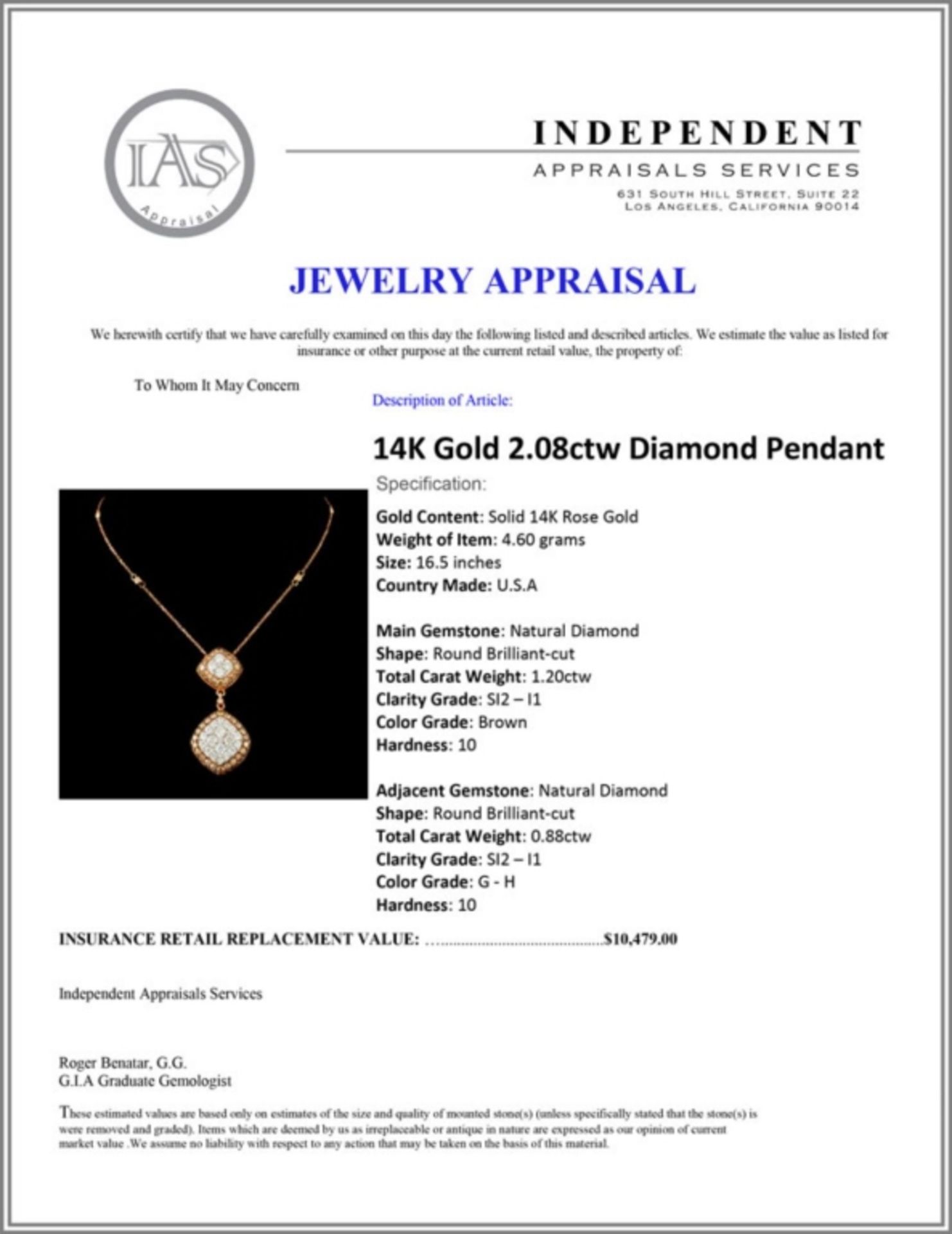 14K Gold 2.08ctw Diamond Pendant - Image 4 of 4