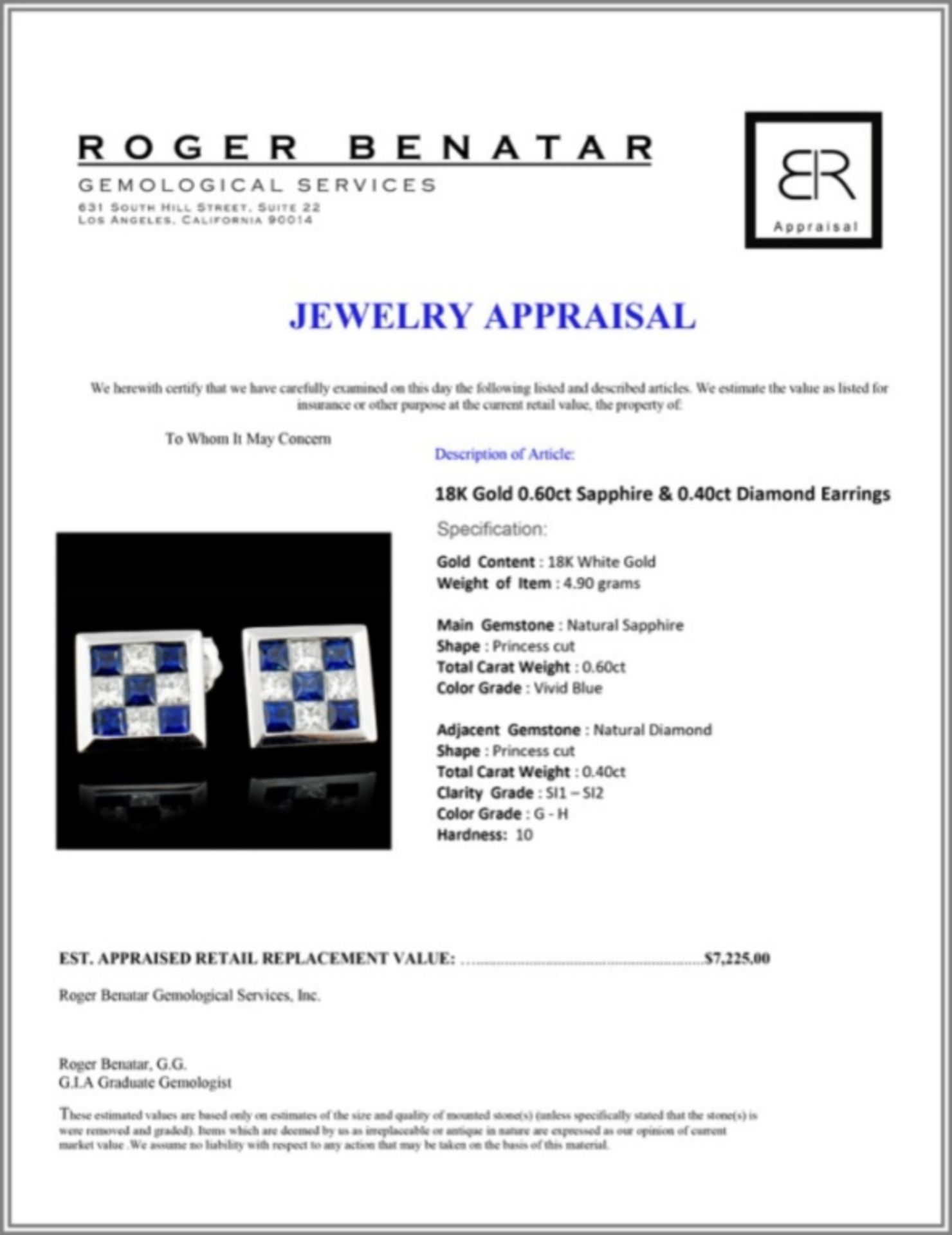 18K Gold 0.60ct Sapphire & 0.40ct Diamond Earrings - Image 3 of 3